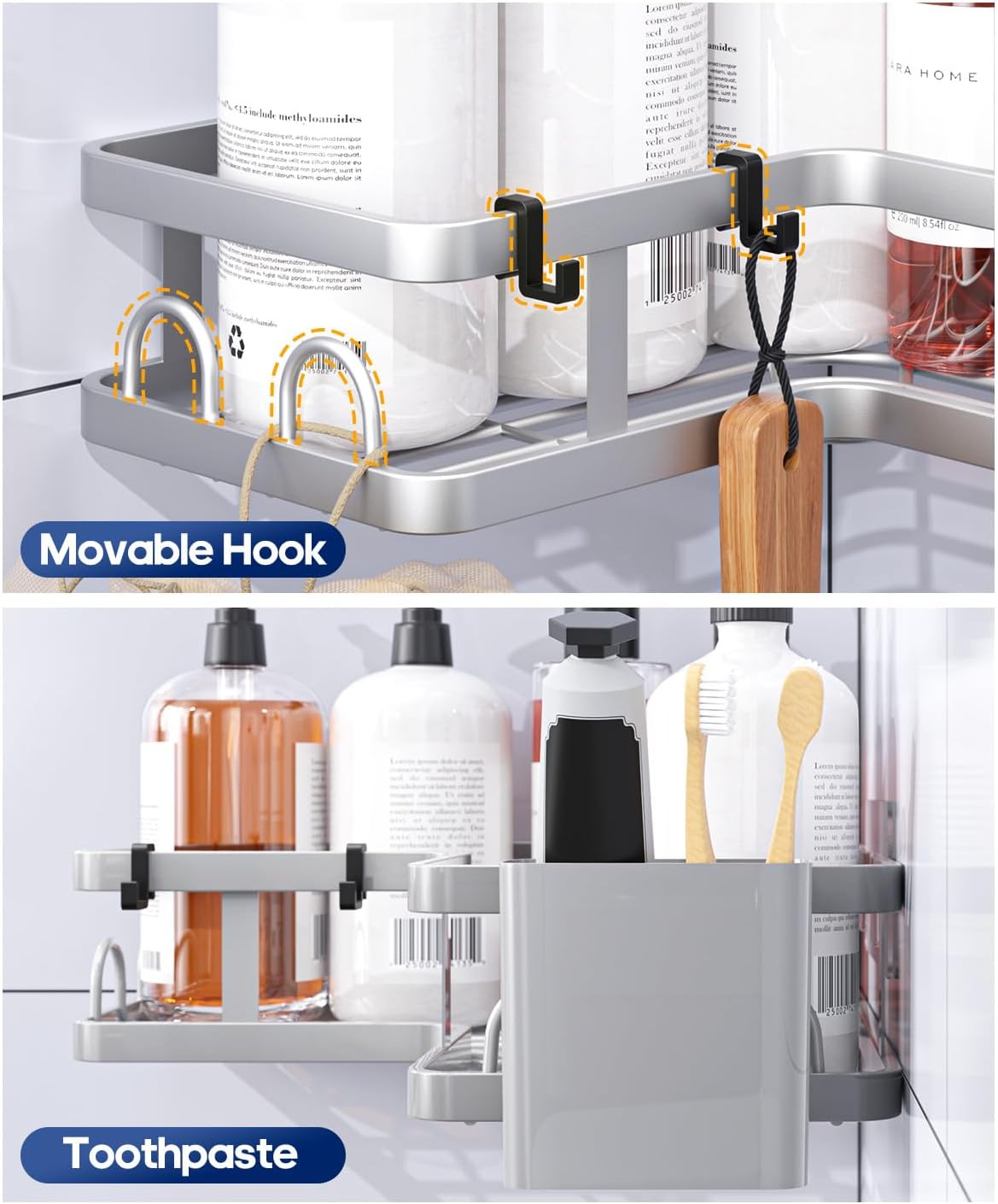 3 Pack Corner Shower Caddy Organizer, Rustproof Corner Shower Shelves, No Drilling Bathroom Corner Shelf with Hooks and Toothpaste Holder - Image 6