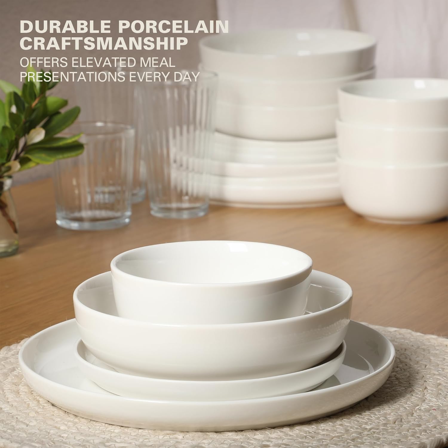 Gibson Home Oslo Dinnerware Set for 4, 16-Piece White Porcelain Plates and Bowls — Ceramic Dish Set | Microwave & Dishwasher Safe - Image 5