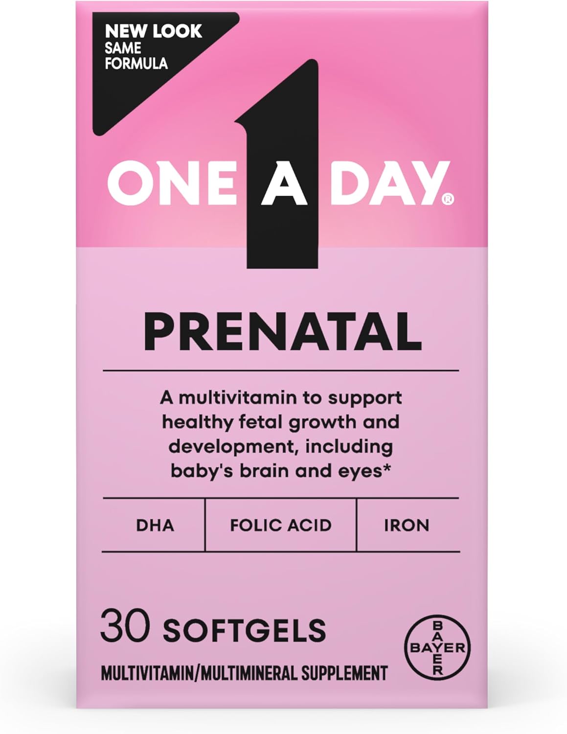 One A Day Prenatal Vitamins- Folic Acid, Iron, Omega- 3 (DHA), Pregnancy Vitamins for Women, Prenatal Multivitamin for Mom and Baby Support, Pregnancy Must Haves 30 Ct (Packaging May Vary) - Image 2