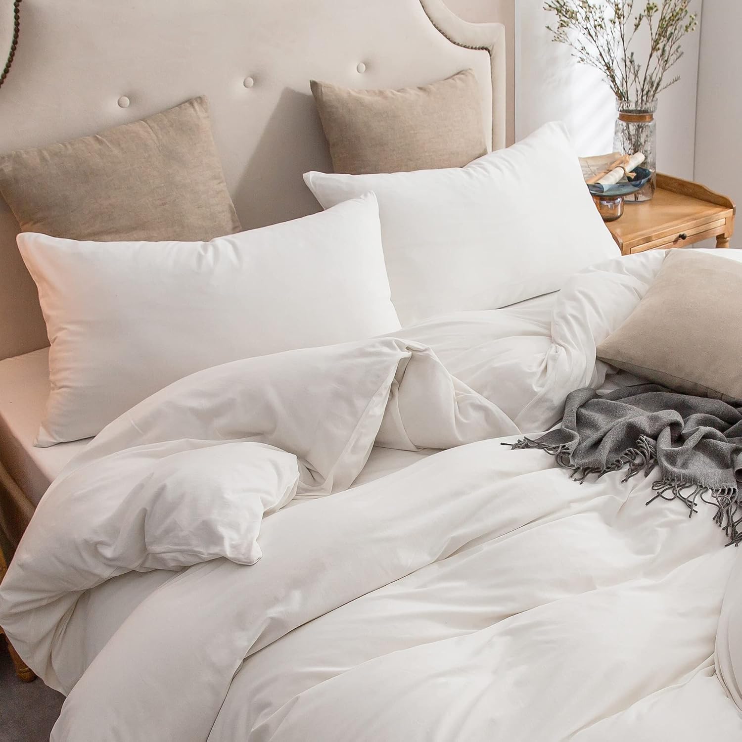 PURE ERA Jersey Knit Pillowcases 100% T-Shirt Cotton Super Soft Comfy Breathable, Set of 2, Standard 20" x 36", Solid Off White - Image 5