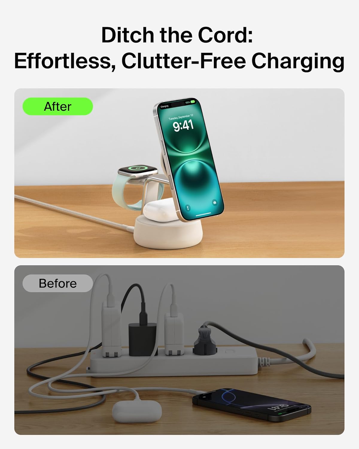 Belkin MagSafe Charger Compatible, 3-in-1 Charging Station, Qi2.2 25W w/Cooling Fan (On/Off Control) Magnetic Wireless Charger for iPhone 17, Apple Watch, AirPods, Pixel 10 (45W Adapter Included) - Image 7