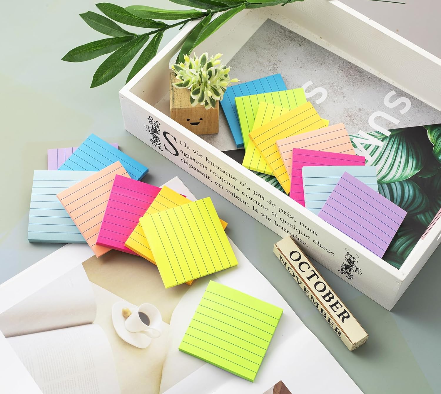 (16 Pack) Lined Sticky Notes 3x3 in Ruled Stickies Super Sticking Power Memo Pads Bright Colors, Post on Windows Doors,Recyclable,Easy to Write on - Image 6