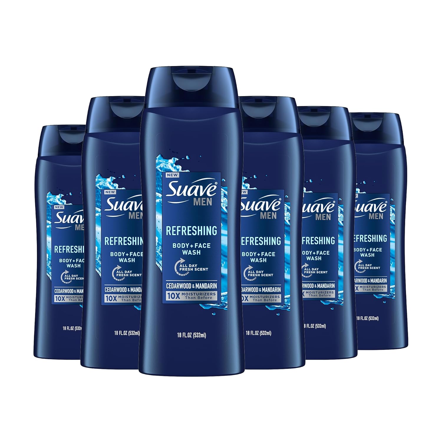 Suave Men Moisturizing Body & Face Wash, With Cedarwood and Mandarin Scent, No Parabens, No Phtahaltes, 18 Oz Pack of 6 - Image 2