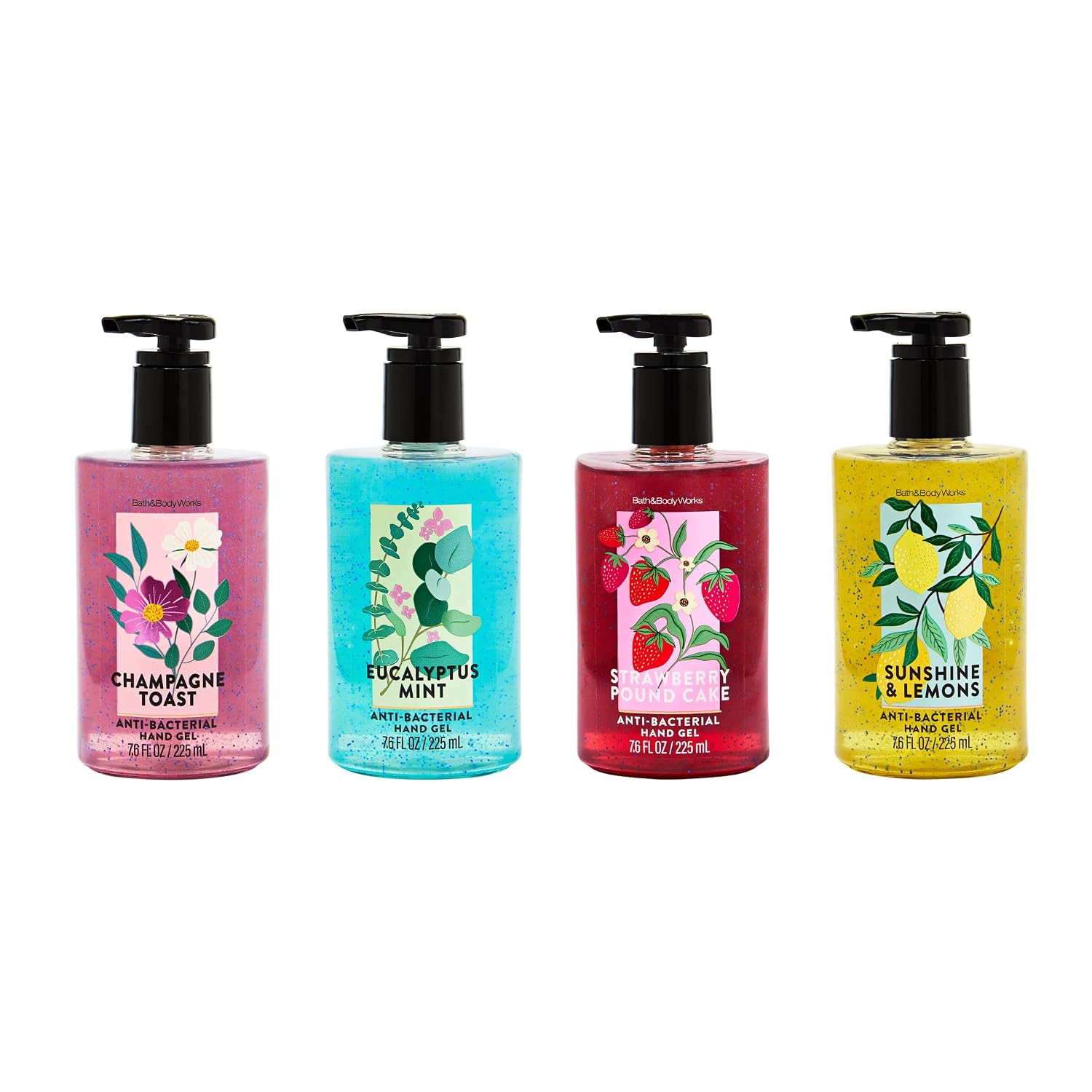 Bath & Body Works Champagne Toast, Sunshine & Lemons, Strawberry Pound Cake & Eucalyptus Mint Hand Sanitizer with Pump Bundle - Conditioning Hand Sanitizer for Soft, Clean Hands - Thoughtful Gift - Image 2