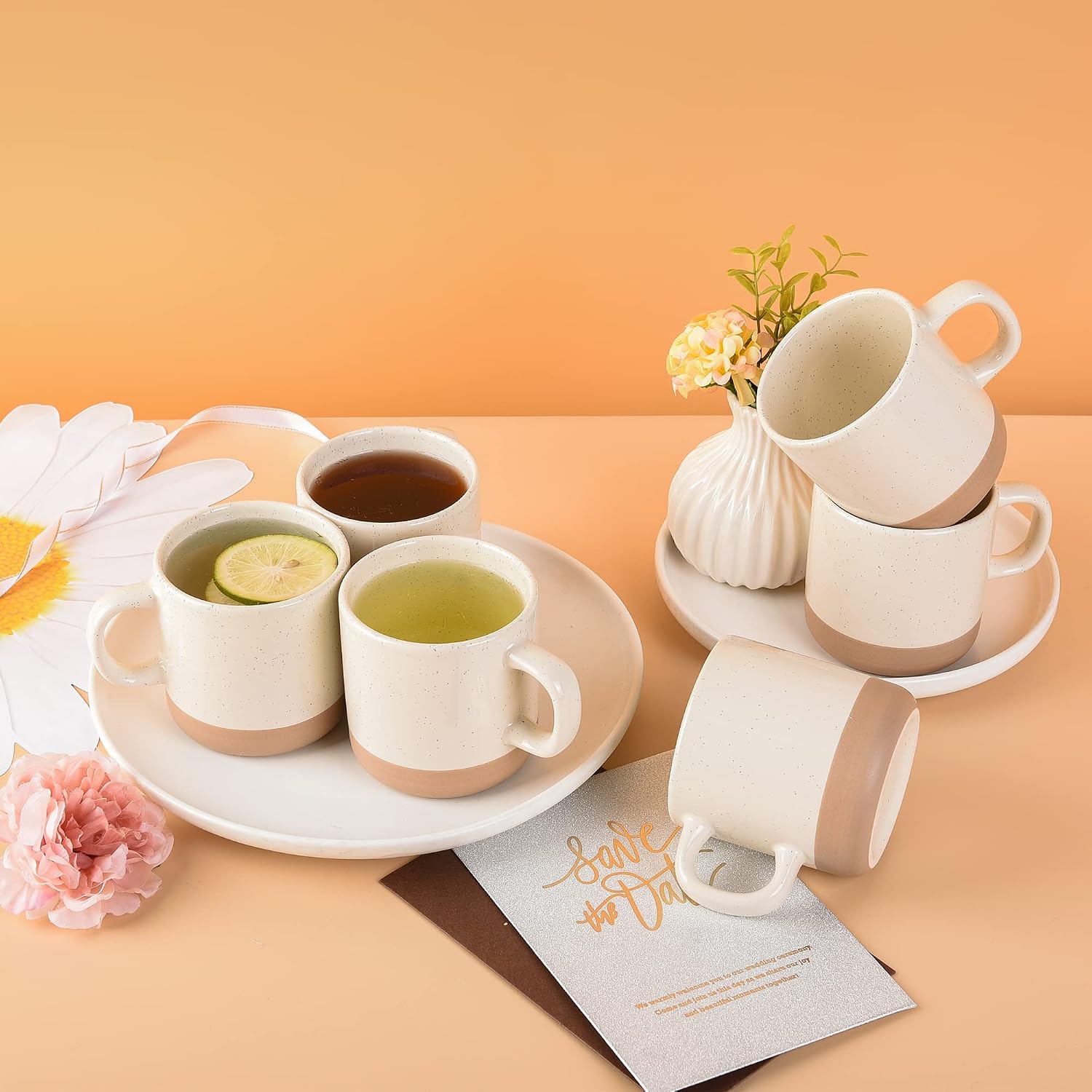 BYCNZB 12oz Coffee Mug Set for 6, Tea Cups with Handle for Coffee, Tea, Cocoa, Milk (Cream) - Image 8