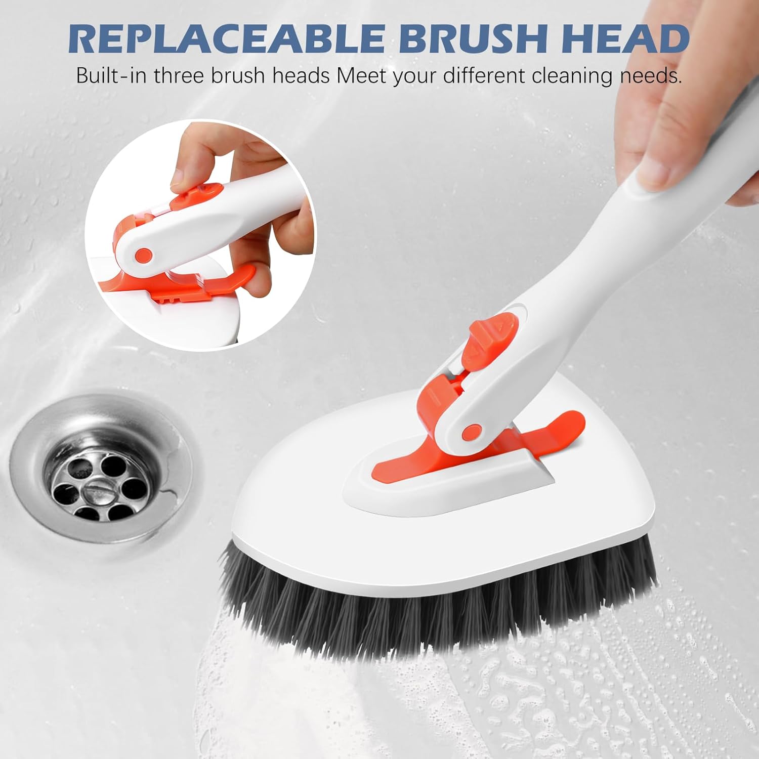 SetSail Tile Tub Scrubber Brush 3-in-1 Shower Scrubber with 52-inch Adjustable Long Handle Shower Cleaner Brush and 3 Detachable Replacement Brush Heads for Cleaning Bathroom Kitchen Walls Tub Tile - Image 5