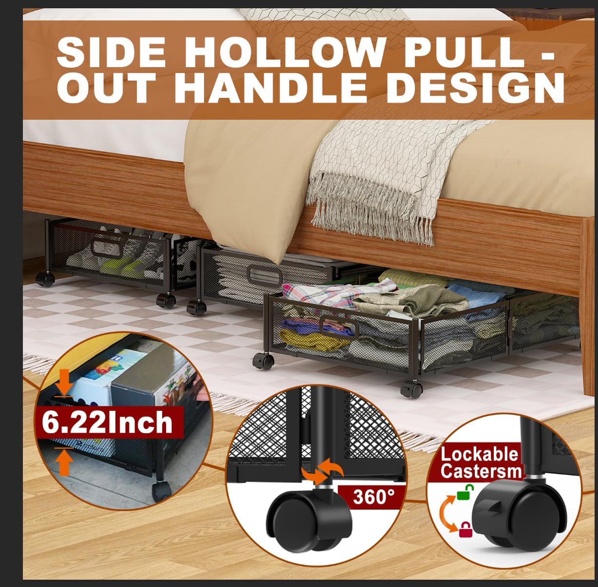 Under Bed Storage Containers,2 Pack Foldable Underbed Storage Containers with Handles and Wheels,Folding Bed Shoes Clothes Organizer,Easy Assembly Underbed Storage for Toy ,Bedding,Bedroom(Black) - Image 4