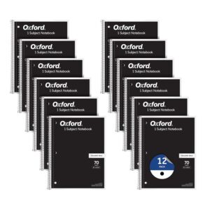 Oxford Spiral Notebook 1-Subject, Bulk College Ruled Spiral Notebooks for School, College Ruled Paper, Black Covers, 70 Perforated Lined Sheets, 8 x 10-1/2 Inches, 12-Pack, Bulk Journals (63744)