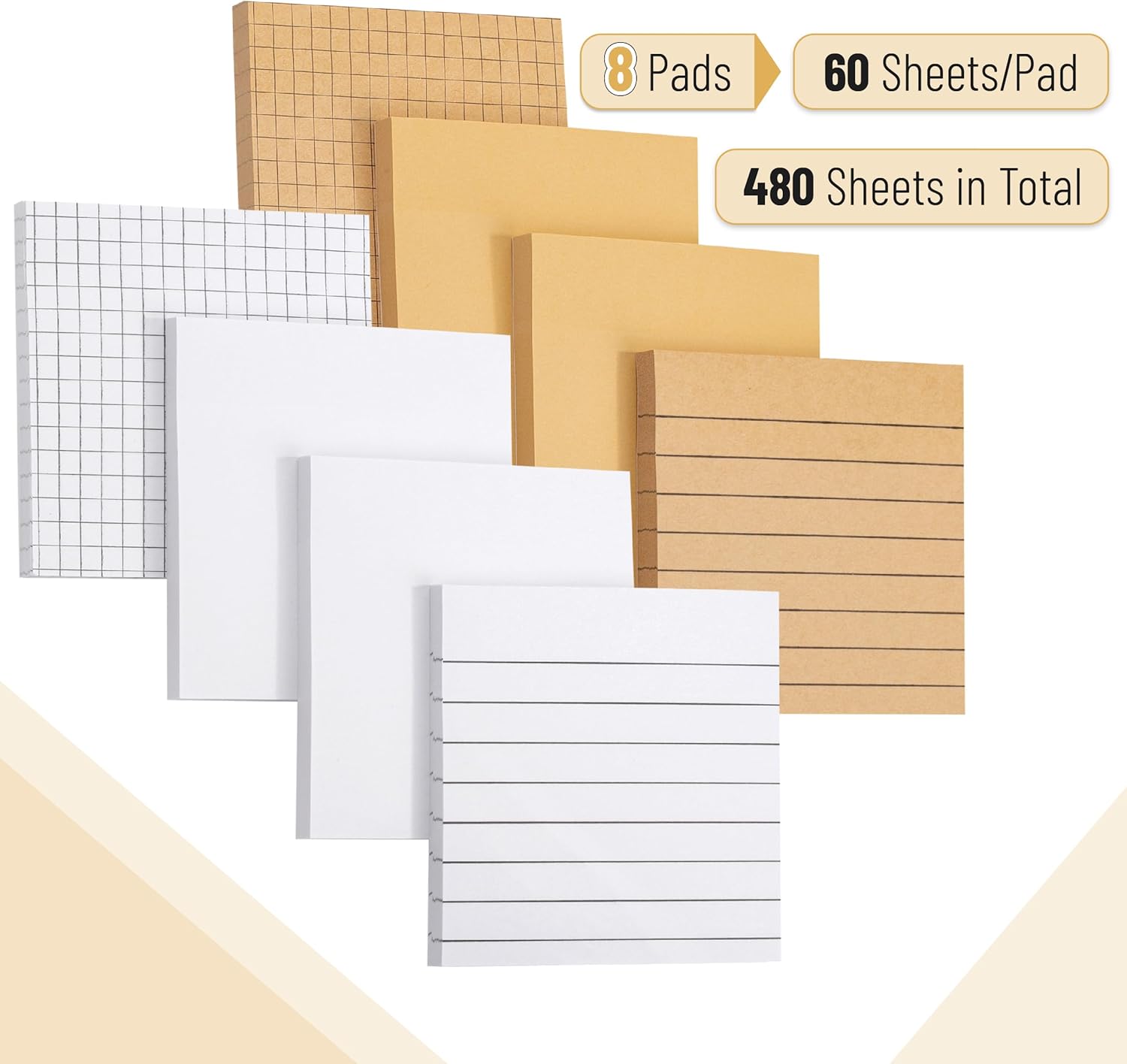 Mr. Pen- Lined Sticky Notes Set, 3”x3”, 8 Pads, 60 Sheets/Pad, Kraft Lined, Blank & Graph Sticky Notes Set, Lined Memo Pads, Self-Stick Note Pad for Office, School, Home, Study & Organization - Image 3