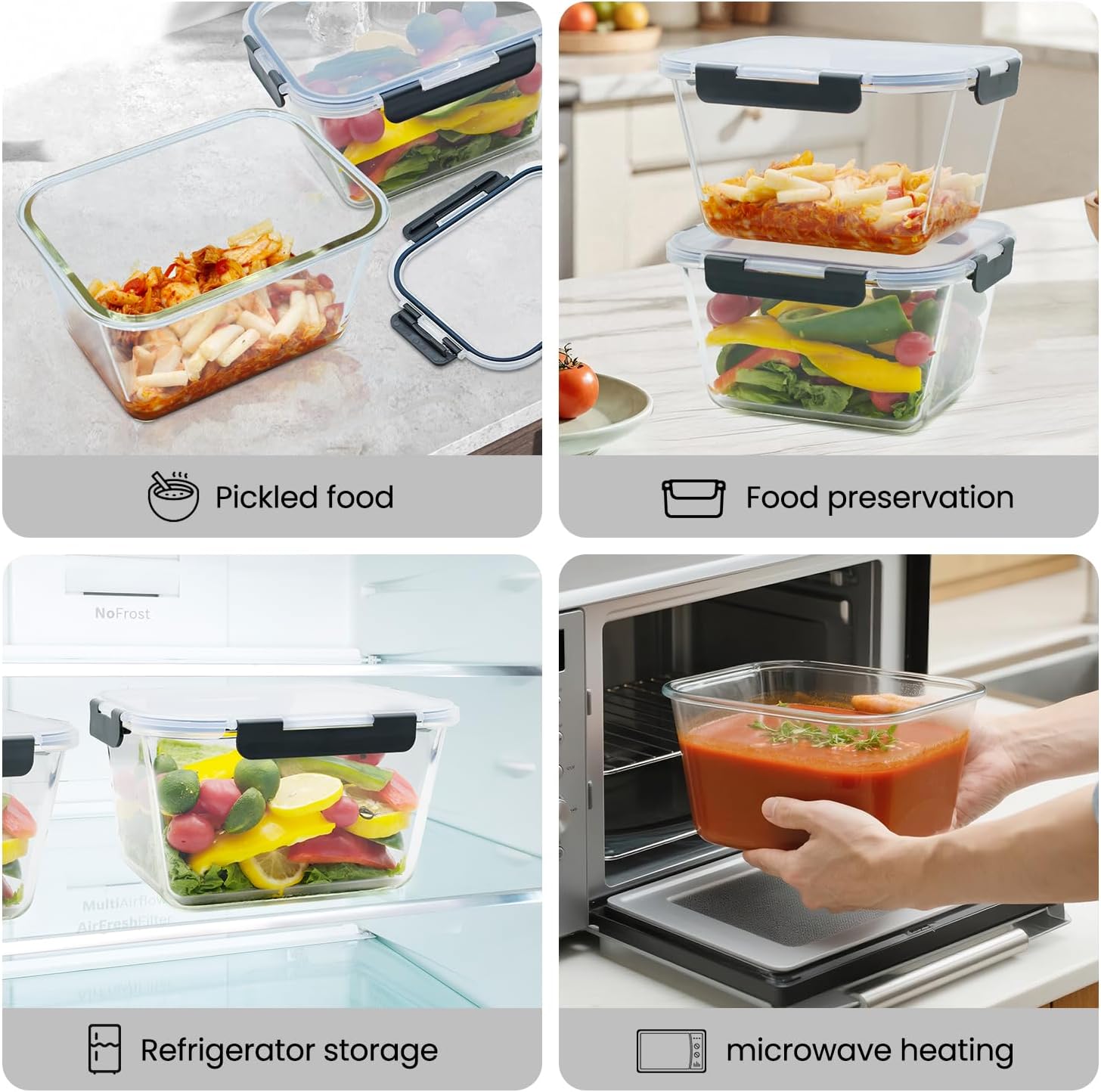2 Pack Large Glass Storage Containers with Lids 85oz/10.5cup Big Airtight Glass Food Storage Containers for Rotisserie Chicken Watermelon Meal Prep, BPA Free, Freezer Dishwasher Oven Safe - Image 8