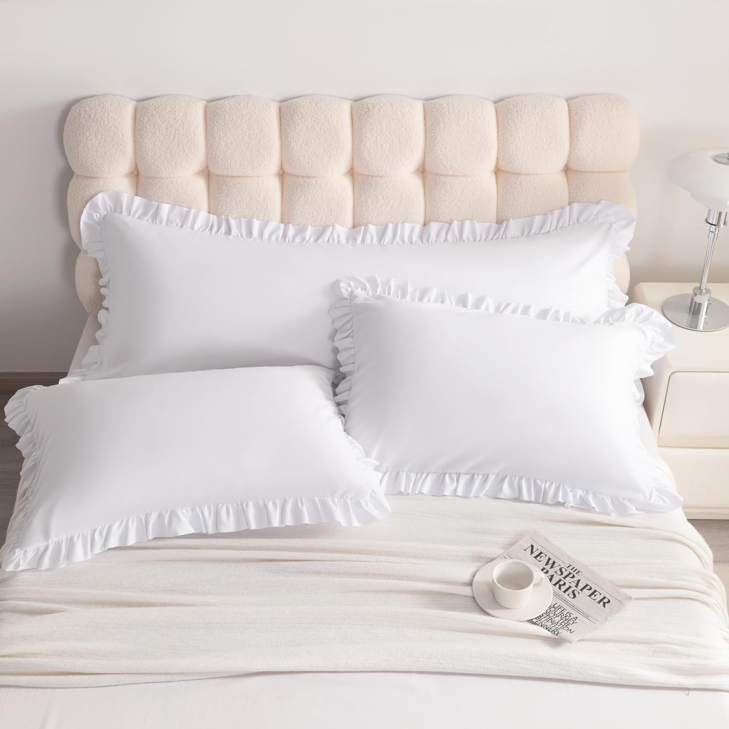 Ruffled Pillowcases, Standard Pillow Shams 20x26 Set of 2, Brushed Microfiber with Envelope Closure, Soft Wrinkle-Resistant, White - Image 9