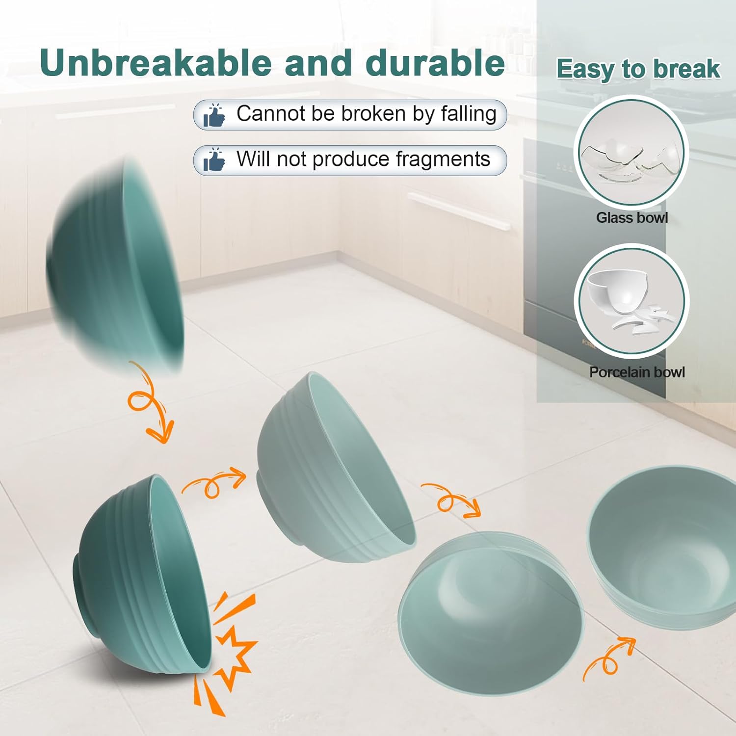 HEYCOME 12 Pcs Unbreakable Cereal Bowls Set, 26 Oz Wheat Straw Bowls Set, Microwave & Dishwasher Safe Rice Bowls for Kitchen, Reusable Plastic Bowls for Soup, Salad and Snack, BPA Free, Multicolor - Image 5