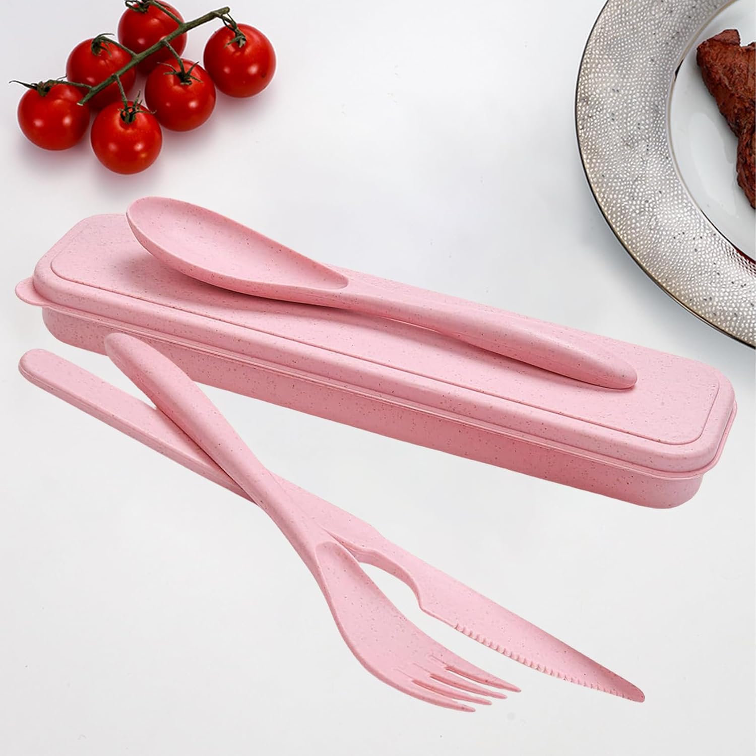 Reusable Travel Utensil Set, Plastic Fork Spoon Knife with Case, BPA-Free Portable Cutlery for Camping, Picnic & Office (Pink) - Image 6