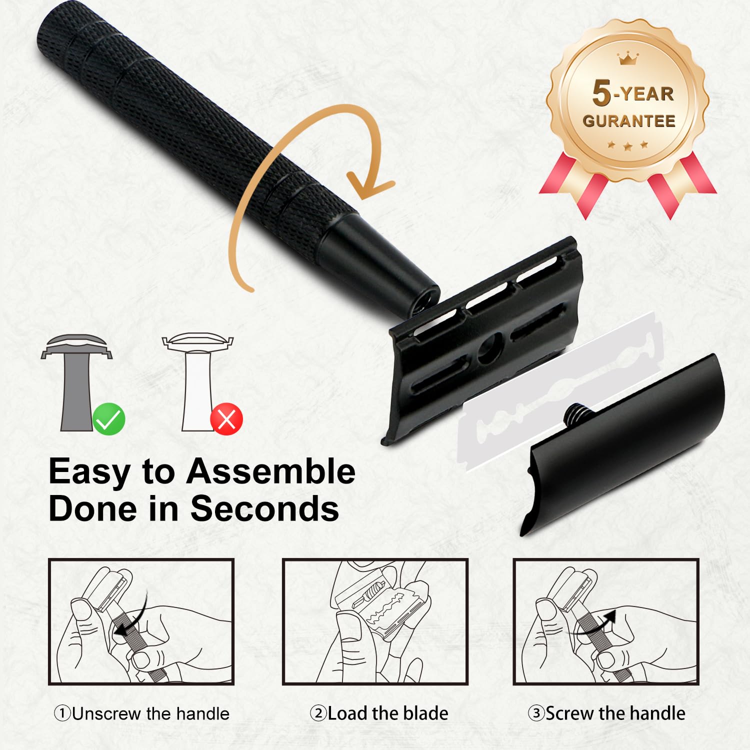 Matte Black Safety Razor, Single Blade Razors for Men | Reusable Metal Razor, with 10 Platinum Coated Double Edge Blades, Smooth & Close & Comfort Shave, Eco-Friendly, Plastic Free - Image 6