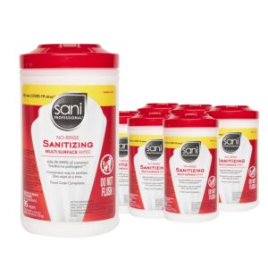 PDI Sani-Professional Sanitizing Wipes, No-Rinse Multi-Surface Cleaning for Food Contact Surfaces, Kitchens, Restuarants Tables, 95 Large 7.75″ x 9″ Count per Canister, Pack of 6