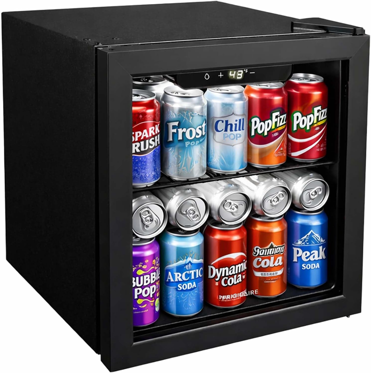 FRIGIDAIRE 12-Bottle Cooler, 1.2 Cu. Ft. Glass Door Beverage Refrigerator, Digital Display Mini Fridge with Touch Controls, Adjustable Shelves, LED Lighting & Quiet Compressor Cooling - Image 9