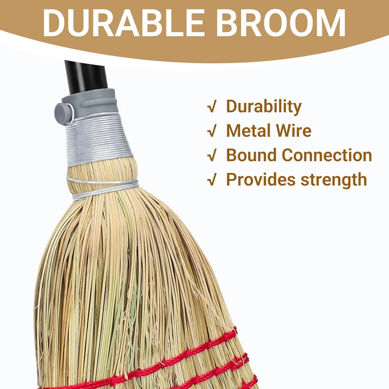 Corn Broom Outdoor, Household Indoor and Outdoor Broom Suitable for Sweeping Gravel, Fallen Leaves and Sand on Yard, Garage, Lawn, Stone Path and Concrete Floor - Image 5
