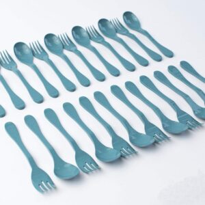 Knork Eco Plant Based 24 Pack Reusable Bamboo Flatware Set (BLUE)