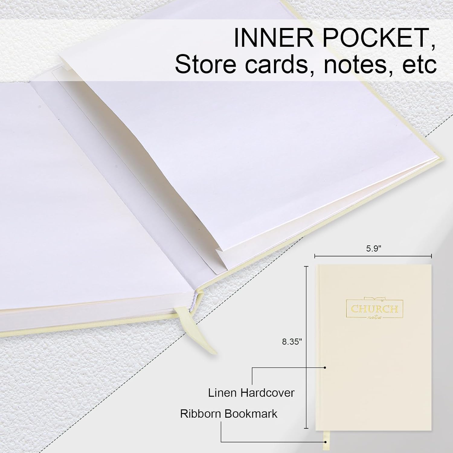 XKDOUS Church Notes Journal, Sermon Notes Christian Notebook, Linen Bible Study Journal, Prayer Journals, Blank Notebook to Writing Key Points and Notes, Christian Gifts for Women Men, Beige - Image 2