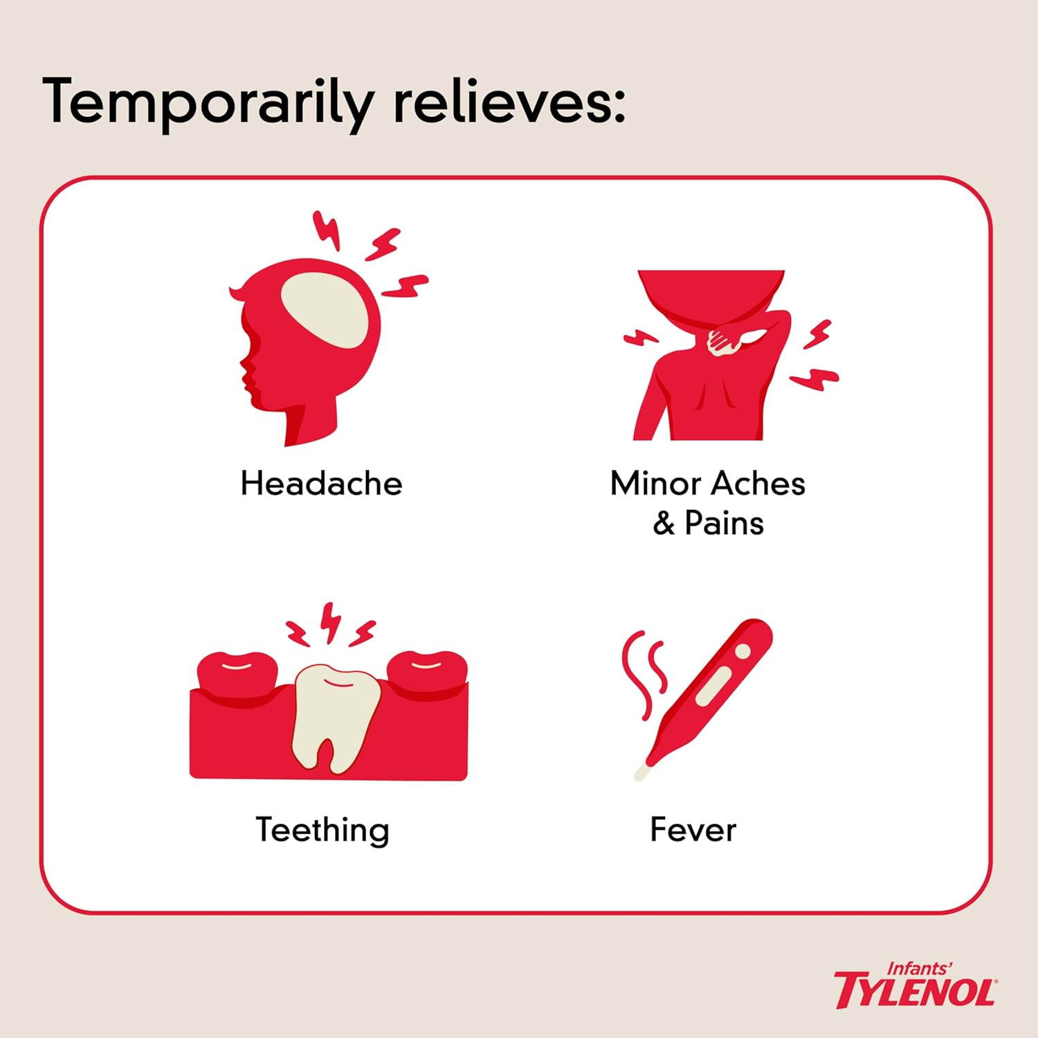 Infants' Tylenol Oral Suspension Liquid Medicine with Acetaminophen, Baby Fever Reducer & Pain Reliever for Minor Aches & Pains, Sore Throat, Headache & Teething Pain, Dye-Free Cherry, 1 fl. oz - Image 3