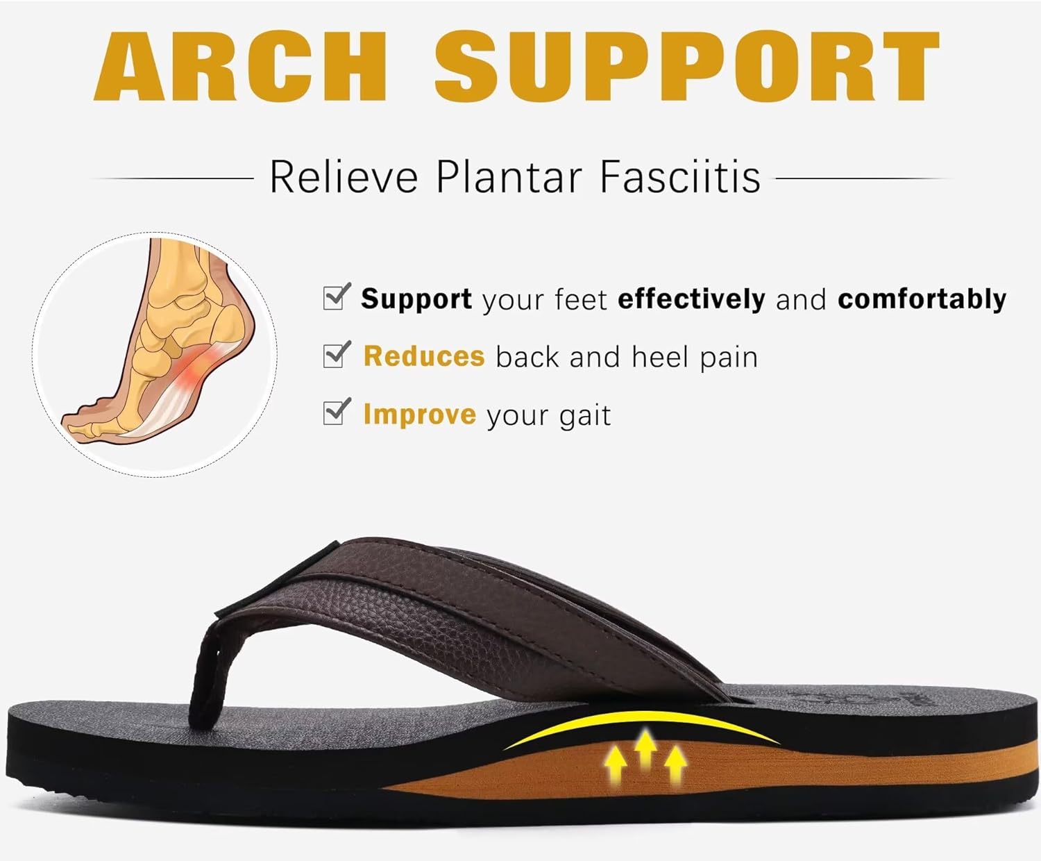 KuaiLu Men's Yoga Mat Leather Flip Flops with Arch Support Comfortable Cushion Walking Thong Sandals Slip On Indoor Outdoor - Image 5