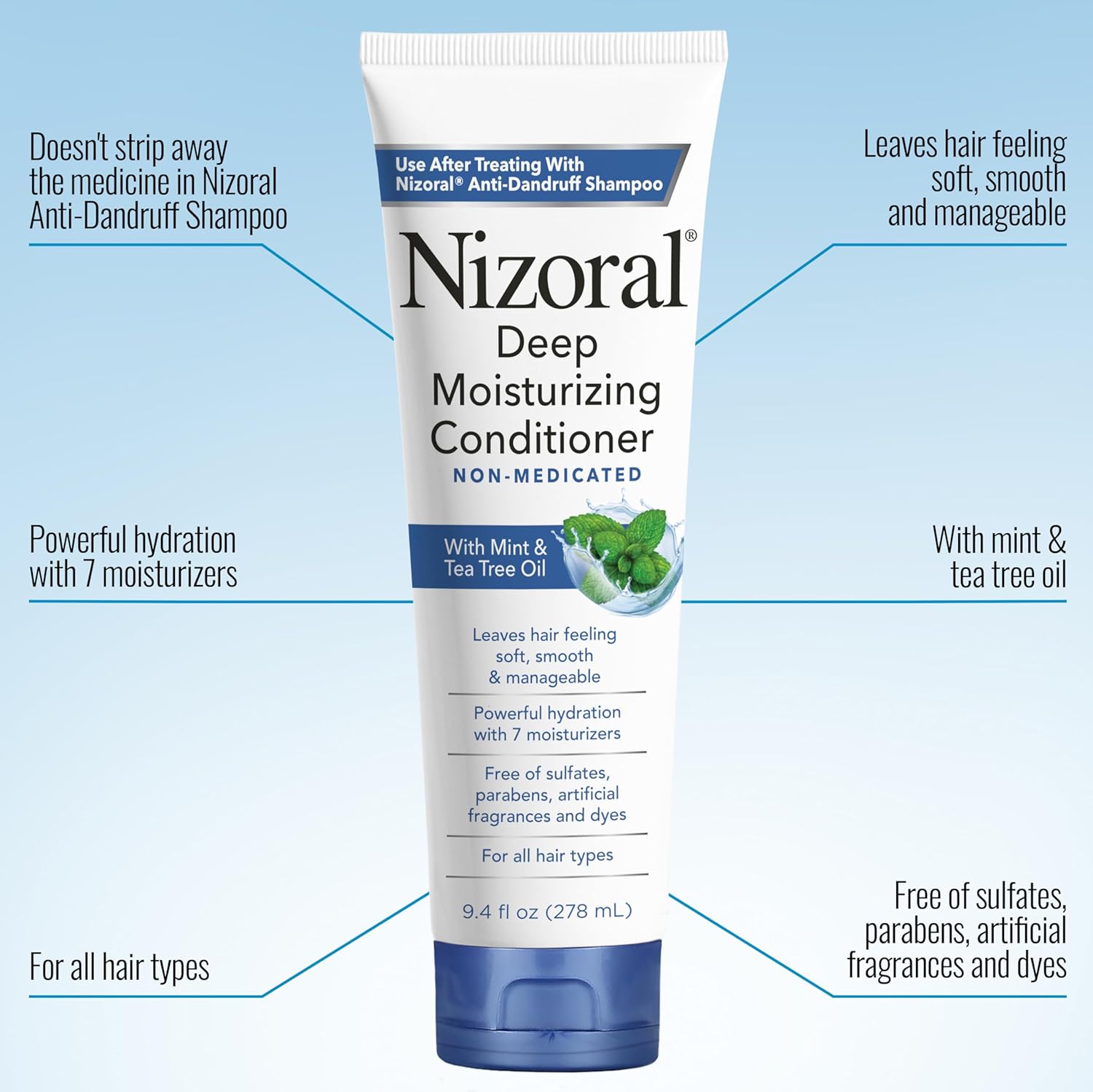 Nizoral Deep Moisturizing Conditioner, 9.4 oz, Anti-Dandruff Conditioner with Mint & Tea Tree Oil, Sulfate and Paraben Free, No Artificial Fragrance, For All Hair Types - Image 3