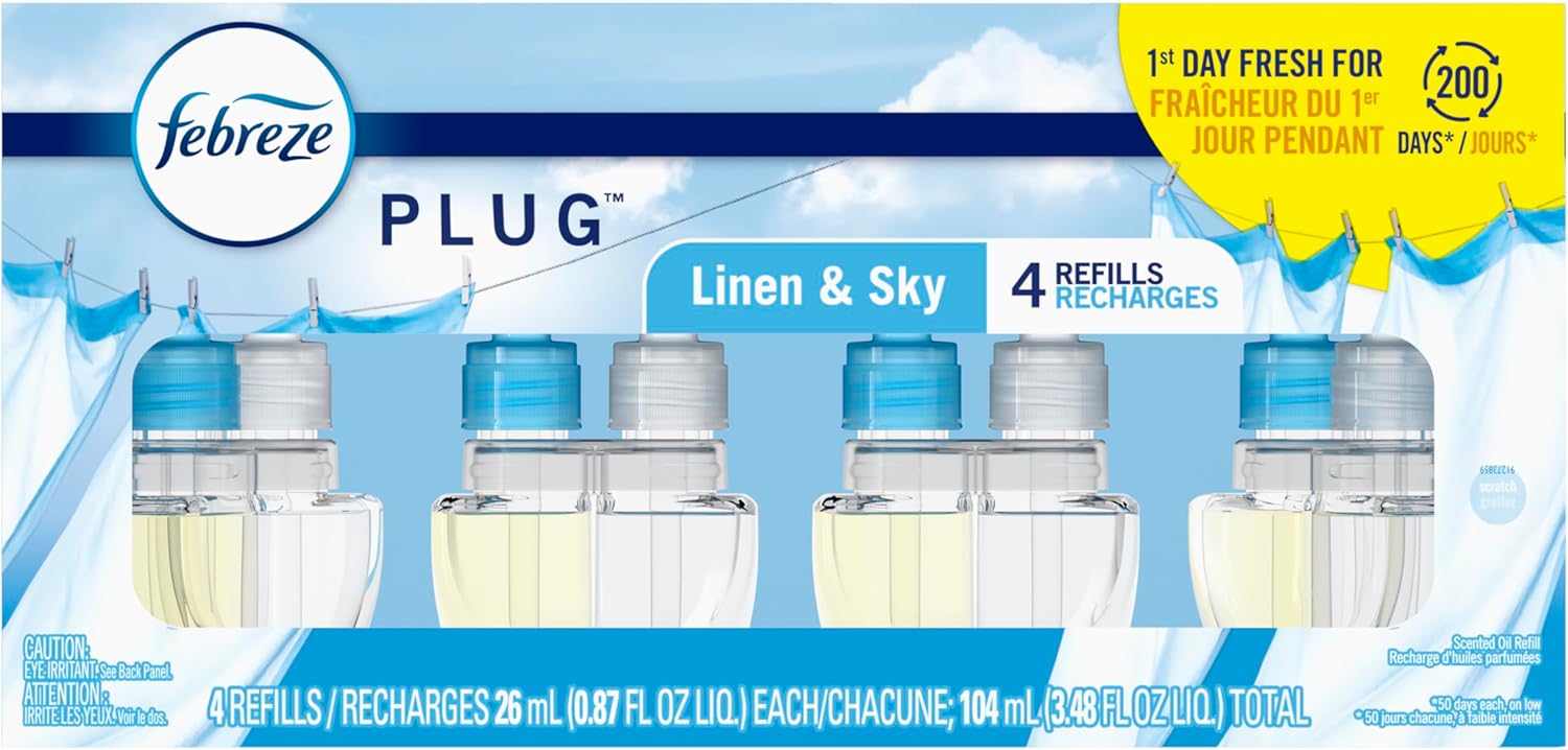 Febreze Plug In Air Freshener, Odor-Fighting Scented Oil Refill, Linen & Sky Scent, 4 Refills - Image 9