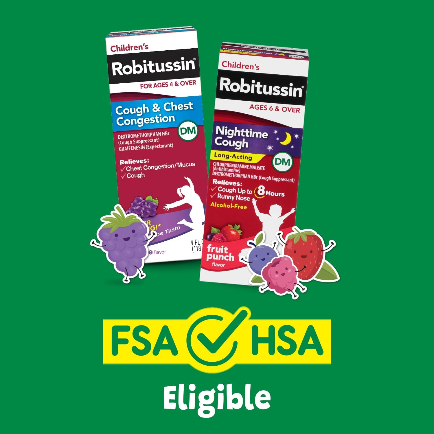 Children's Robitussin DM Day and Night Cough Relief Value Pack, Cough Medicine, Grape/Fruit Punch Flavor - 4 Fl Oz x 2 - Image 6