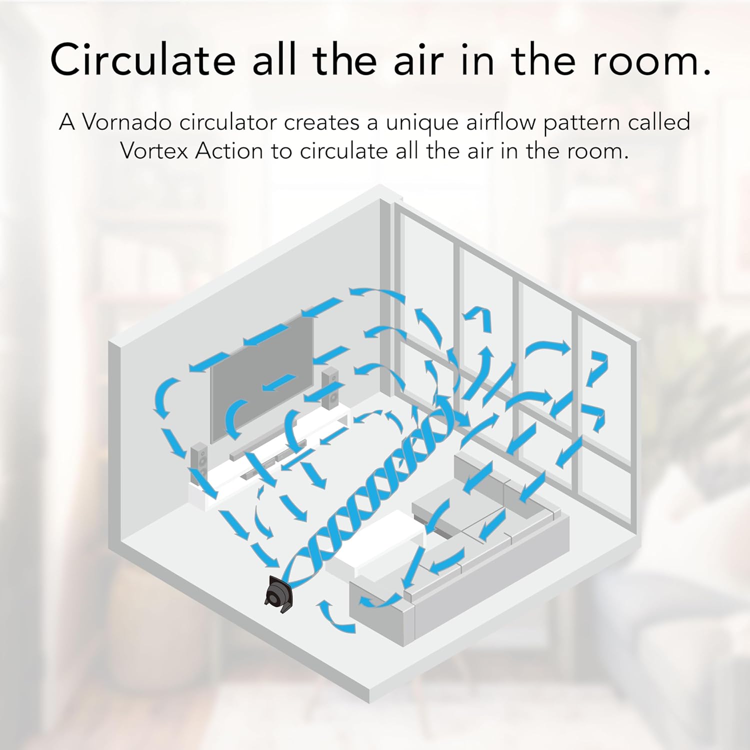 Vornado 673T Whole Room Air Circulator Fan, 3 Speed Settings, 90 Degree Pivoting Head, Deep Pitched Blades, Vortex Action Technology, Black Electric Fan for Bedroom, Office, Home - Image 4