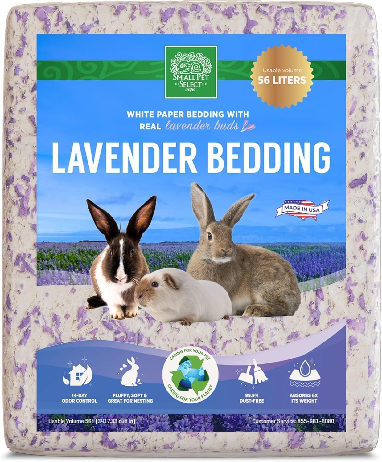 Small Pet Select Lavender Bedding, Paper Bedding with Real Lavender, Soft Animal Bedding with Odor Control for Guinea Pig, Rabbit, Hamster, or Bunny, Cage Accessories, Made in USA, 56L - Image 2