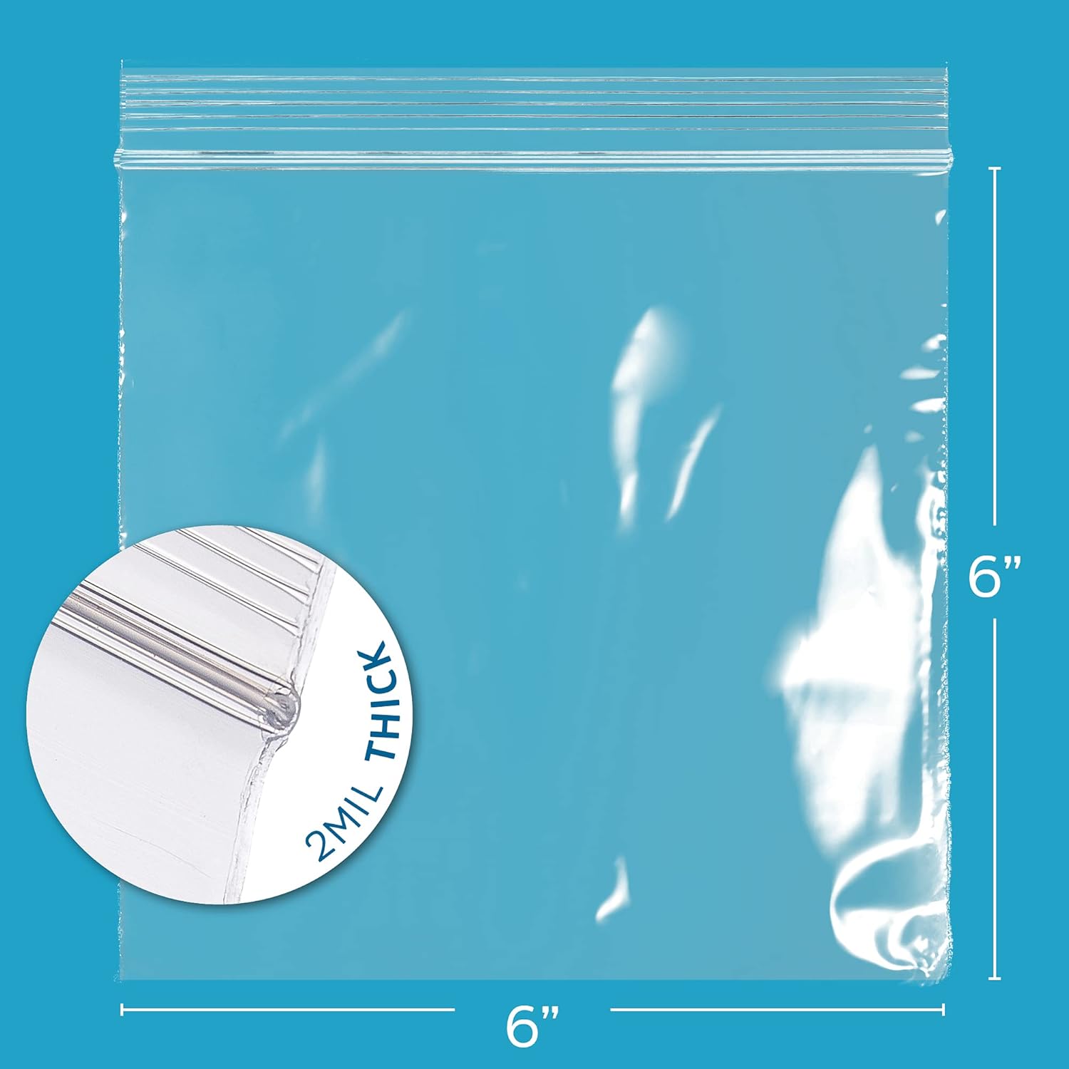 GPI - 6" x 6" - 100 Pack, 2 Mil thick, Clear Plastic Reclosable Zip Bags, Hang Hole For Display, Durable Poly Baggies with Resealable Zip Top Lock for Storage, Packaging & Shipping - Image 3