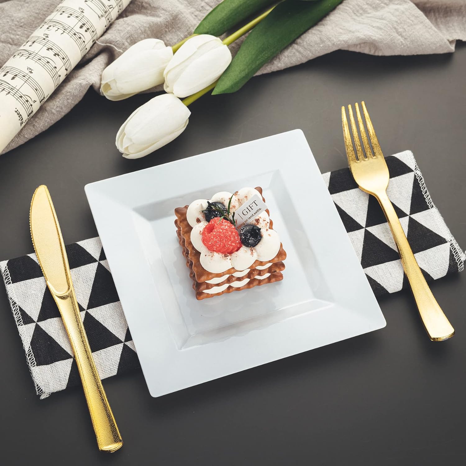 100 Pack White Plastic Square Dessert Plates, 6.5" Disposable Salad Plates Heavy Duty Plates for Party, Wedding, Christmas, Easter - Image 7
