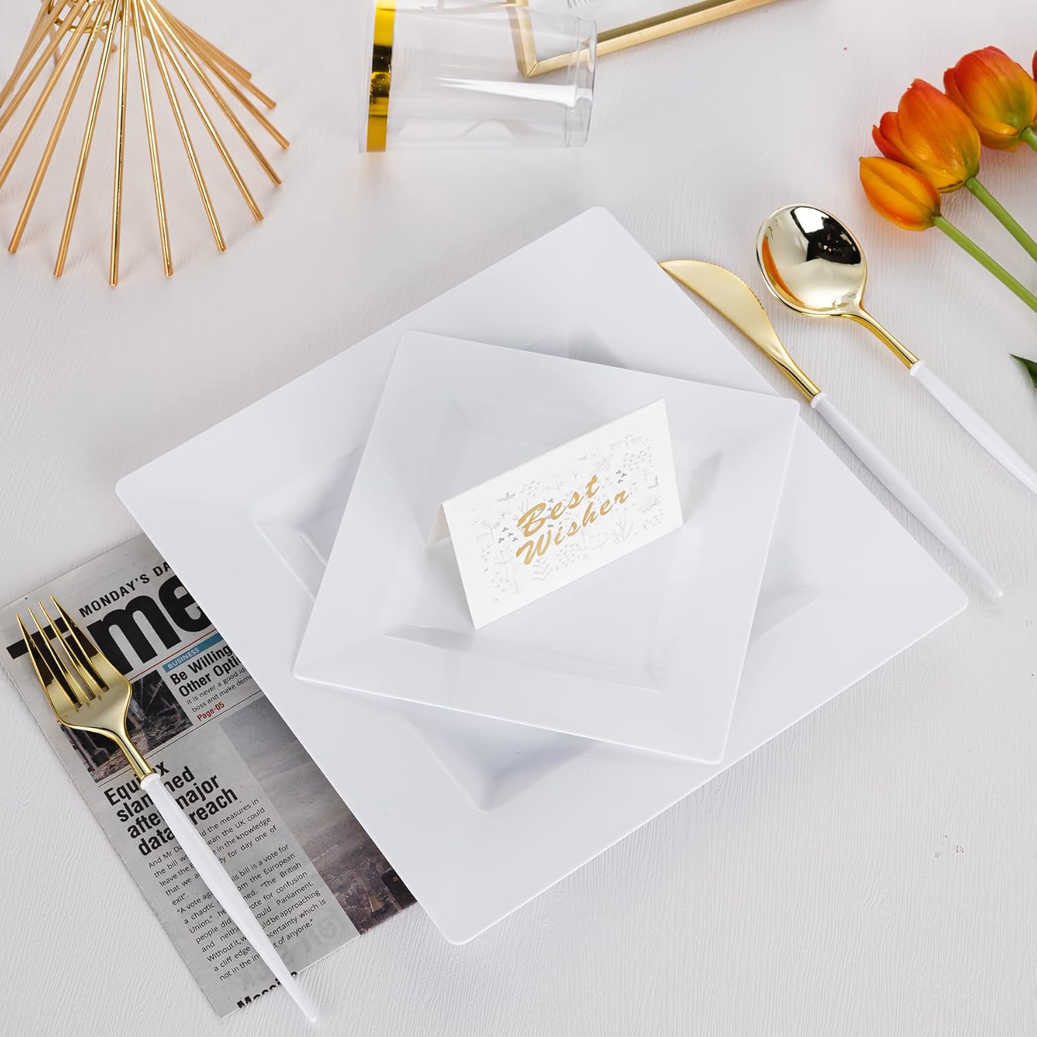 100 Pack White Plastic Square Dessert Plates, 6.5" Disposable Salad Plates Heavy Duty Plates for Party, Wedding, Christmas, Easter - Image 8