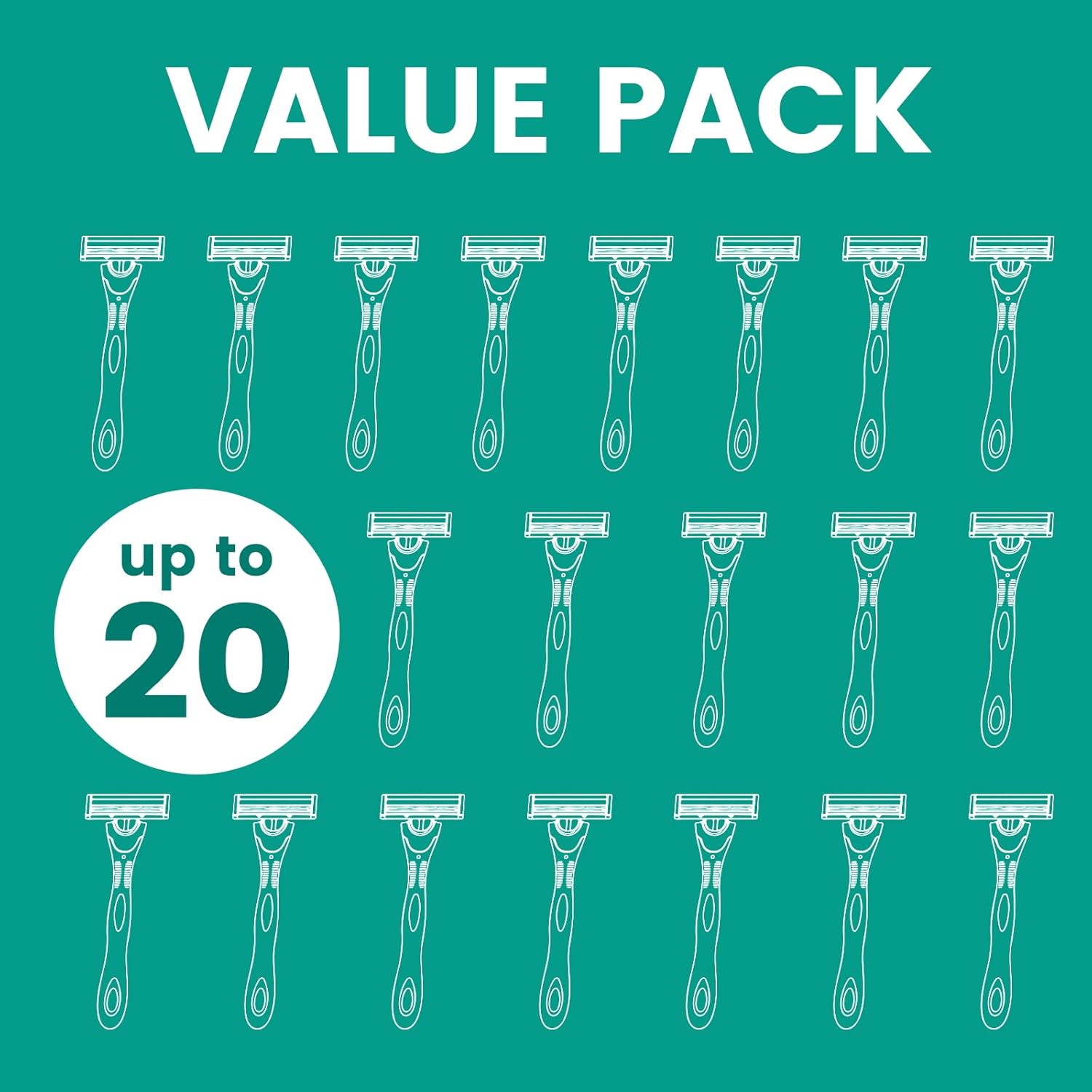 20 count Disposable Razors Blades for Men,3-Blade Razors,Bulk Stainless Steel Shavers with Lubricating Strip for Shaving Sensitive Skin - Image 3