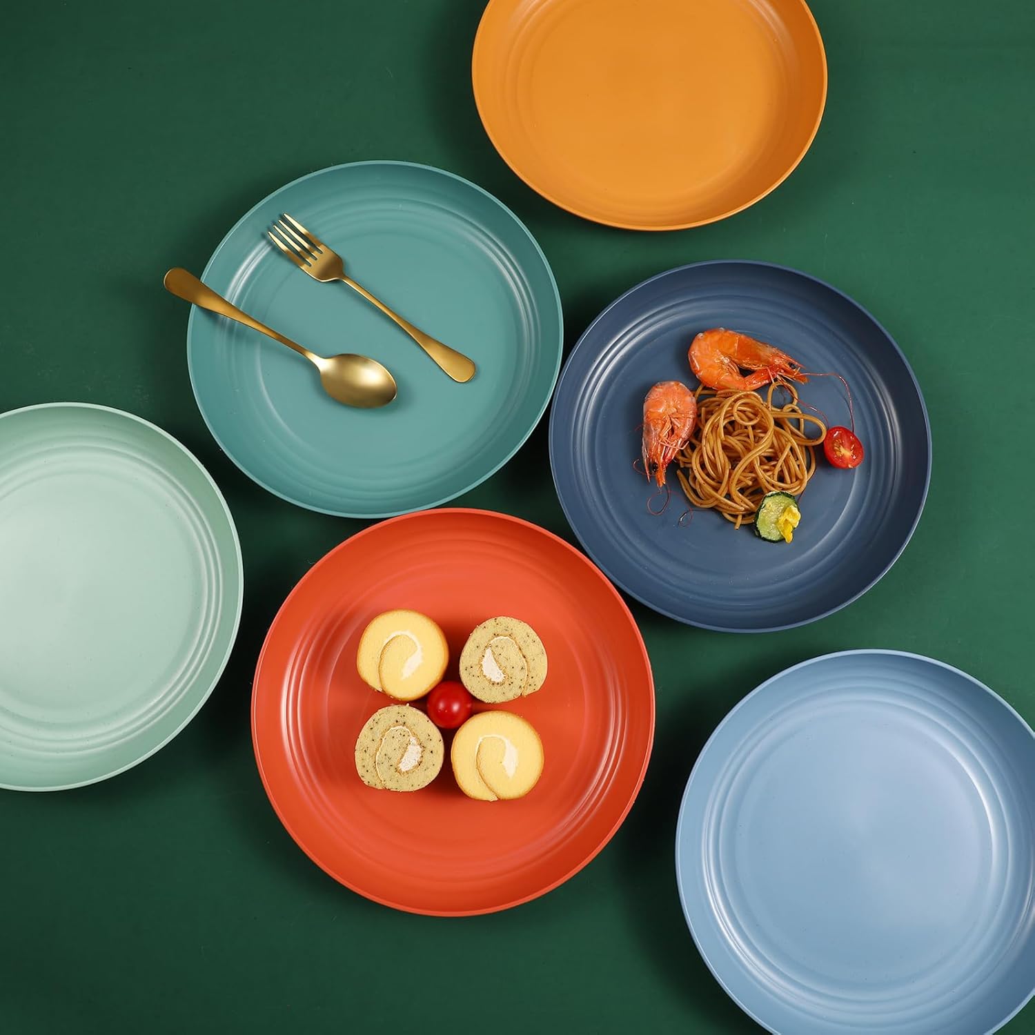 HEYCOME 12 Pcs Unbreakable Deep Dinner Plates Set, 10 inch Reusable Plastic Wheat Straw Plates, Microwave and Dishwasher Safe Plate for Kitchen, Lightweight Plate for Dessert, BPA Free, 6 Colors - Image 8