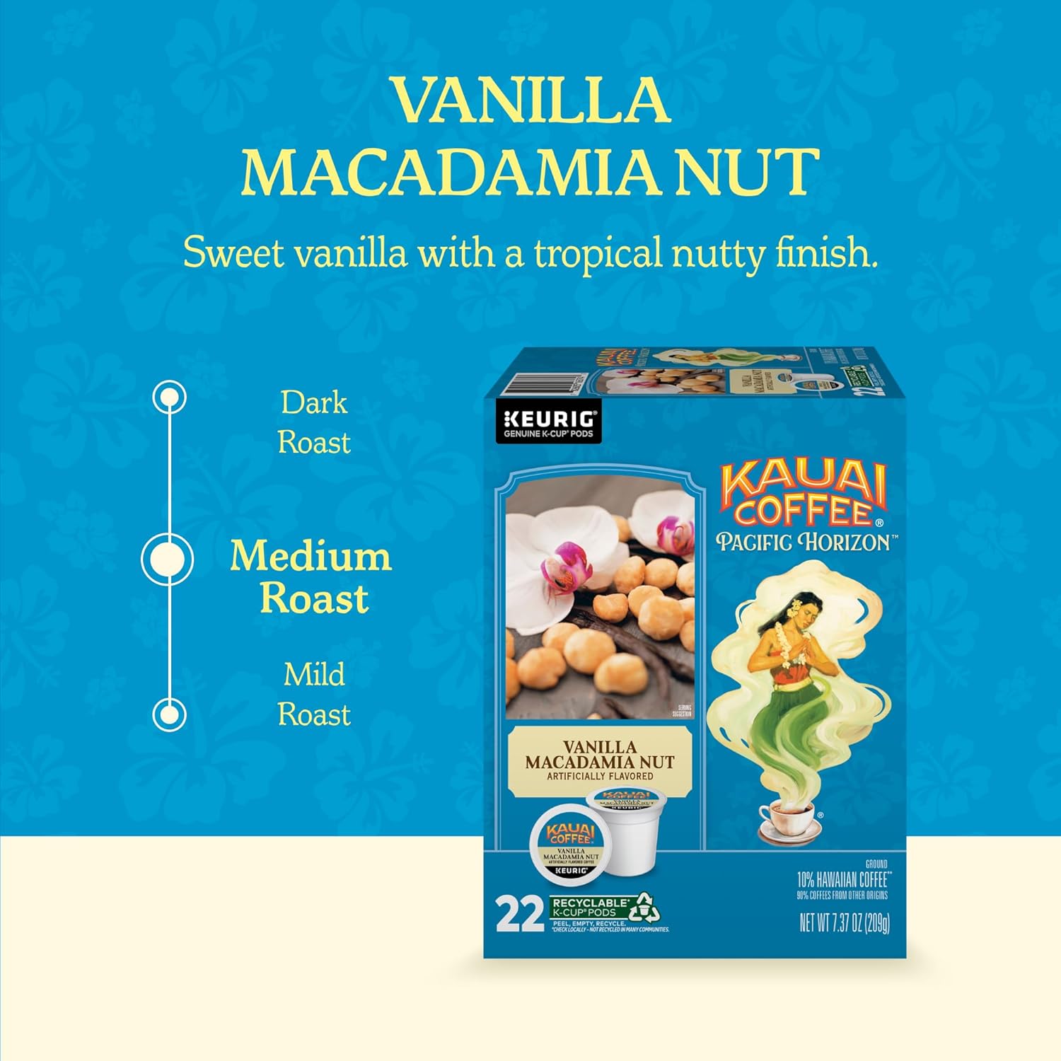Kauai Coffee K-Cup Pods for Keurig Brewers – Arabica Coffee, 10% Hawaiian – Medium Roast, Vanilla Beans with Toasted Macabamia Nuts – Vanilla Macadamia Nut, 1 Pack of 22 Single Serve K-Cups - Image 4
