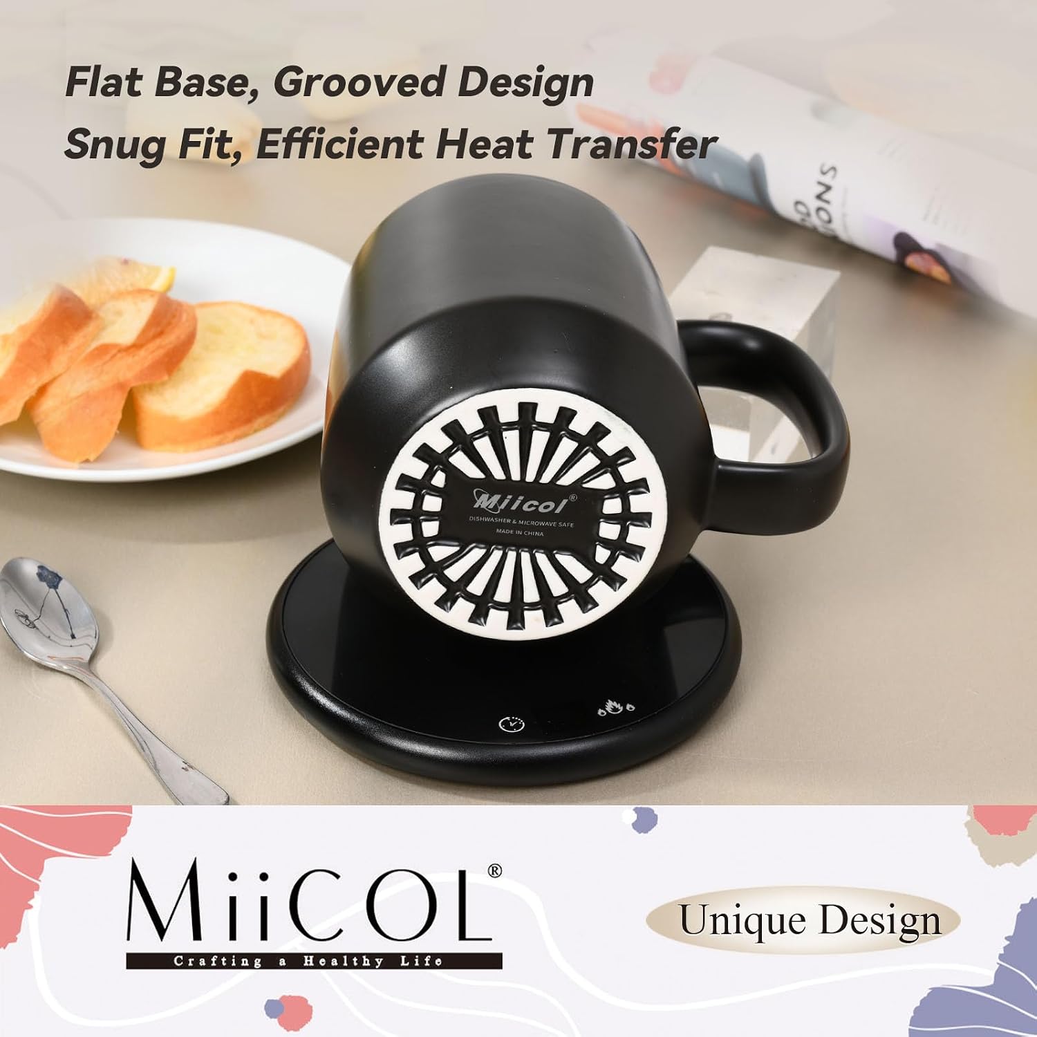 Miicol Ceramic Coffee Mug, 16 oz Large Coffee Cup, Tea Mug with Handle, Flat Bottom Mug for Men, Women, Office, Microwave and Dishwasher Safe, Multi-Color, Black - Image 6