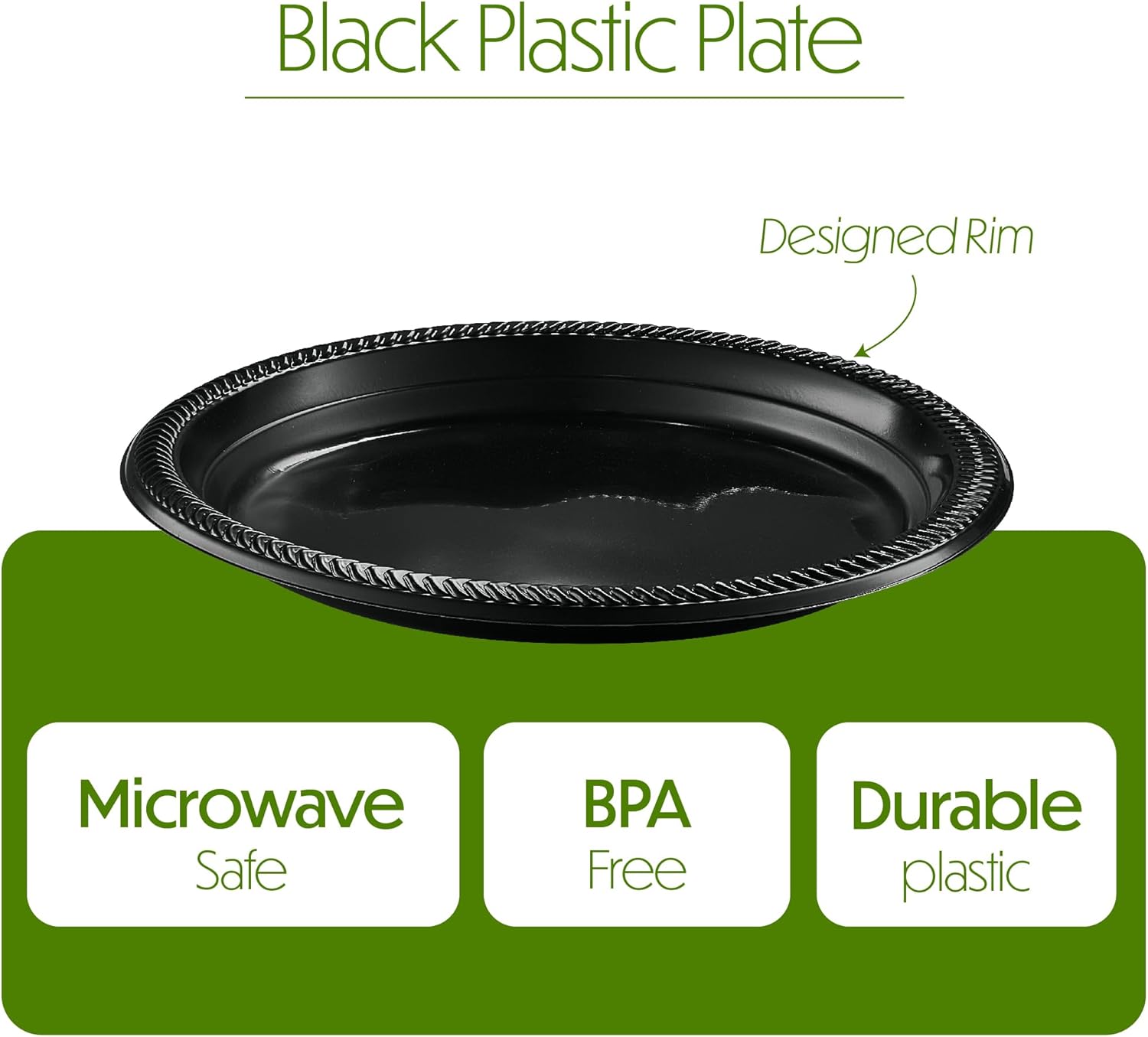 PLASTICPRO 100 PCS Black Plastic Plates Light Weight 9 Inch Plastic Dinner Plates Black Plates Disposable for Party and Wedding - Image 7