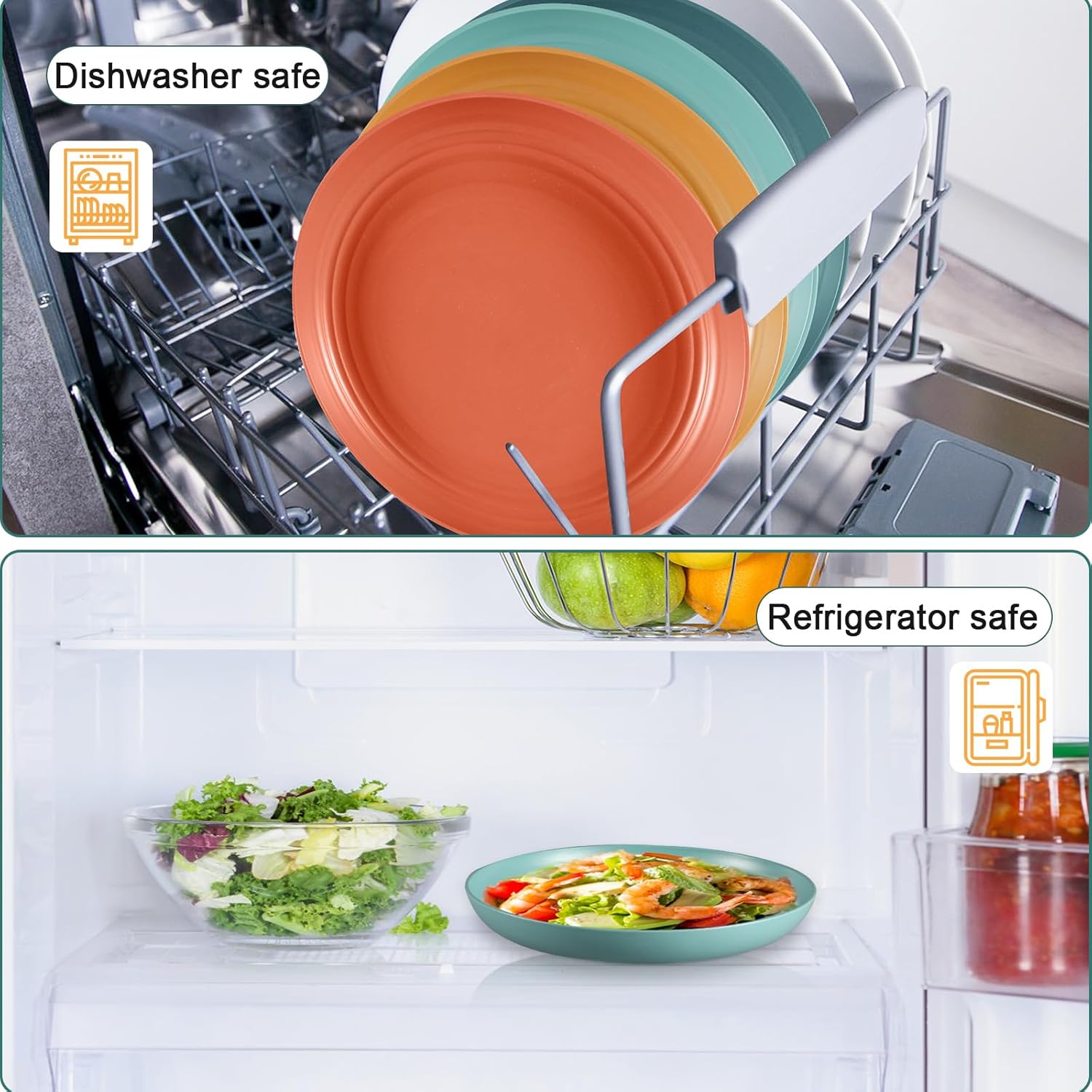 HEYCOME 12 Pcs Unbreakable Deep Dinner Plates Set, 10 inch Reusable Plastic Wheat Straw Plates, Microwave and Dishwasher Safe Plate for Kitchen, Lightweight Plate for Dessert, BPA Free, 6 Colors - Image 7