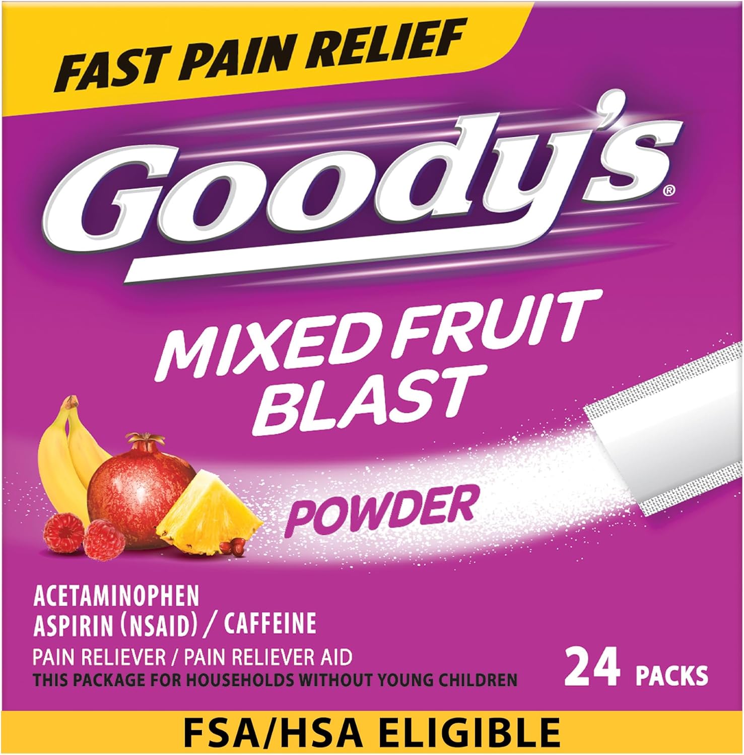 Goody's Pain Relief Powders, Extra Strength Headache Powder Mixed Fruit Blast, 24 ct (Pack of 1) - Image 2