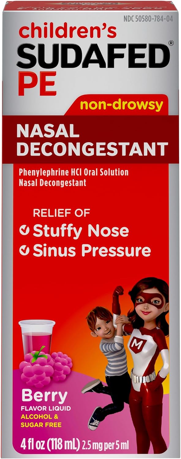 Children's Sudafed PE Nasal Decongestant Liquid, Sugar-Free Cold Medicine with Phenylephrine HCl, Alcohol-Free, Berry-Flavored, 4 fl oz - Image 3