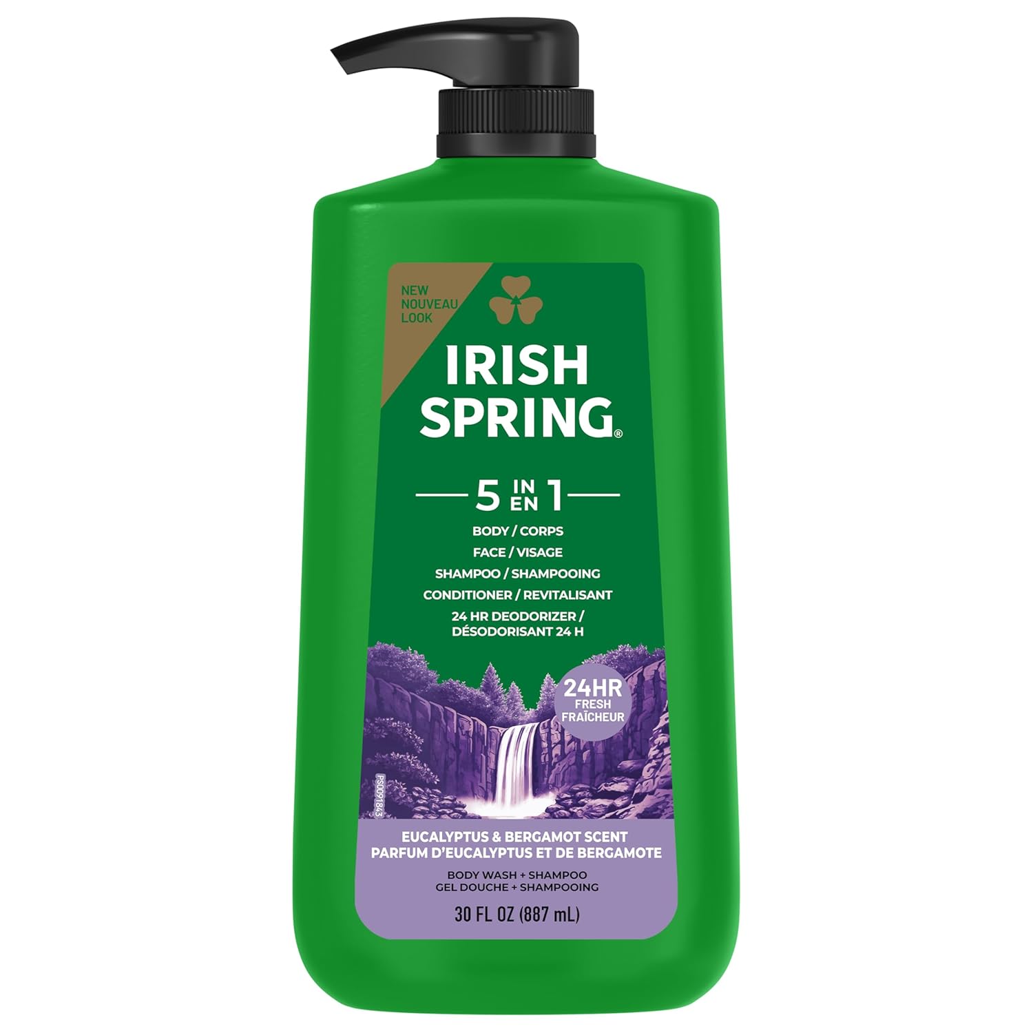 Irish Spring 5 in 1 Moisturizing Body Wash for Men, Shampoo, Conditioner, Body and Face Wash, and 24 Hour Deodorizer, Paraben-Free, Fresh Eucalyptus & Bergamot Scent, 30 fl oz - Packaging may vary - Image 10