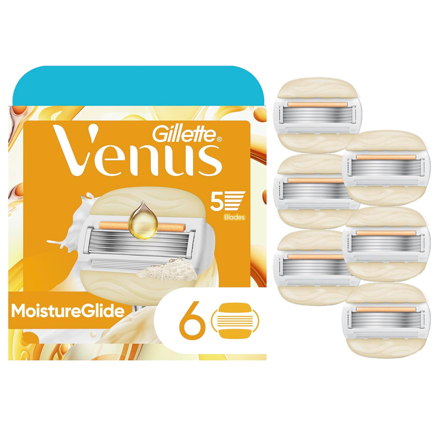 Venus MoistureGlide Women's Razor Blades, With Built-in Shave Gel Bars, 6 Razor Blade Refills - Image 2