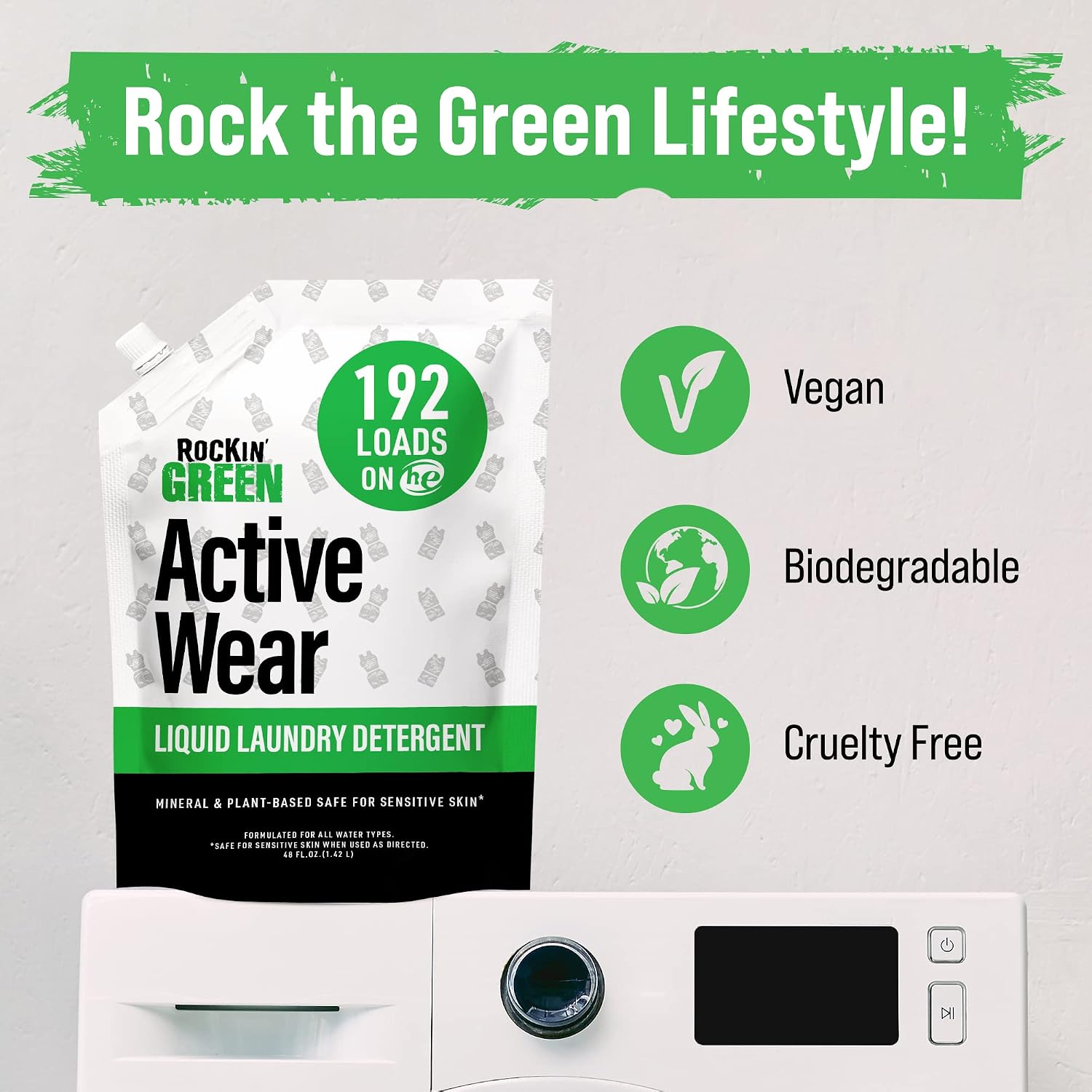 Rockin' Green Laundry Detergent, Plant based, All Natural Laundry Detergent Powder, Vegan and Biodegradable Odor Fighter, Safe for Sensitive Skin (Liquid Laundry Detergent 192 Loads - Unscented) - Image 8