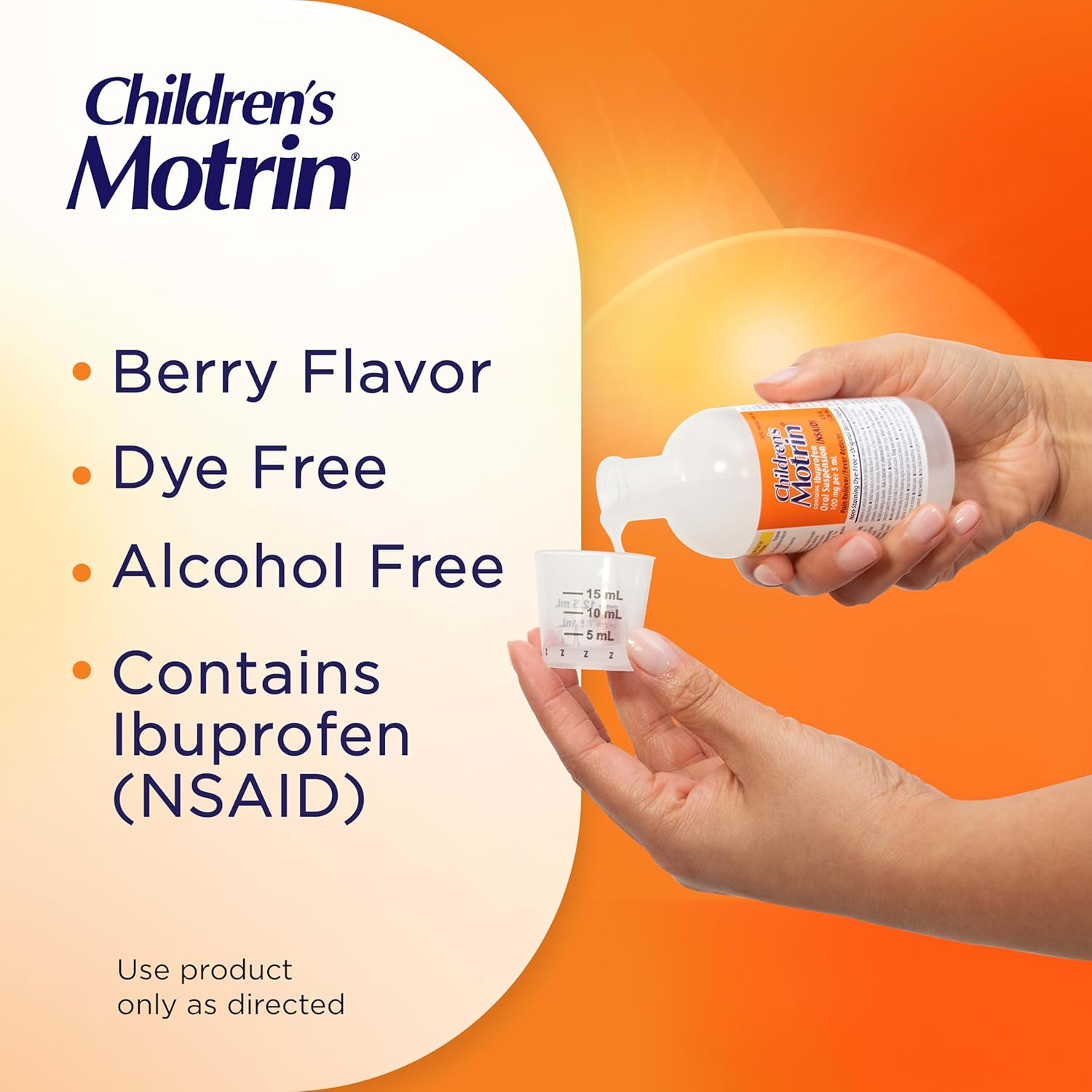 Children’s Motrin Liquid Dye-Free and Alcohol-Free, NSAID, 100 Mg Ibuprofen Oral Suspension, Fever Reducer, Pain Reliever, Trusted Brand for Families, Berry Flavor, 8 Fluid Ounces - Image 4