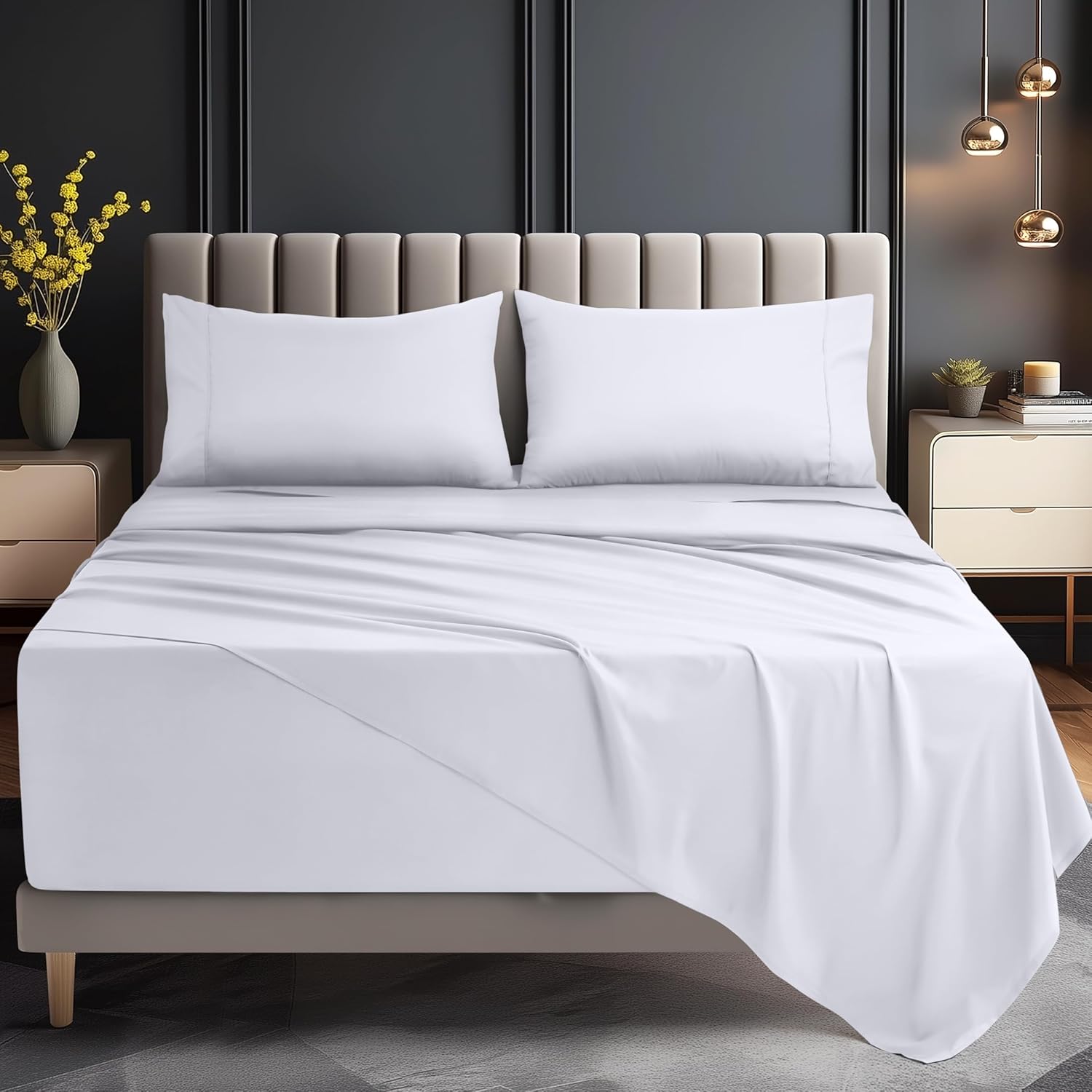 Utopia Bedding King Size Extra Deep Pocket Sheet Set – Fits Mattresses Up to 21 inches – Cooling, Soft & Breathable – Oeko-Tex 4 Piece Bed Sheets (White) - Image 3