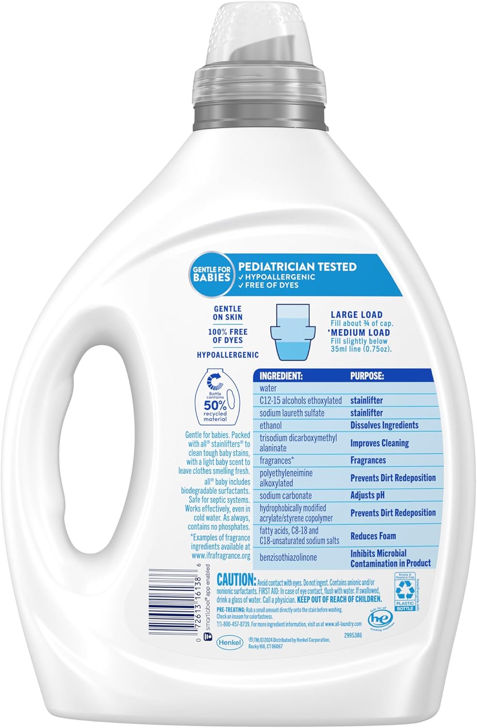 all Baby Laundry Detergent Liquid, 75oz, 100 Loads, Hypoallergenic & Dye Free, Gentle on Sensitive Skin, Tough on Stains, Pediatrician Tested, Lightly Scented, HE Safe - Image 7
