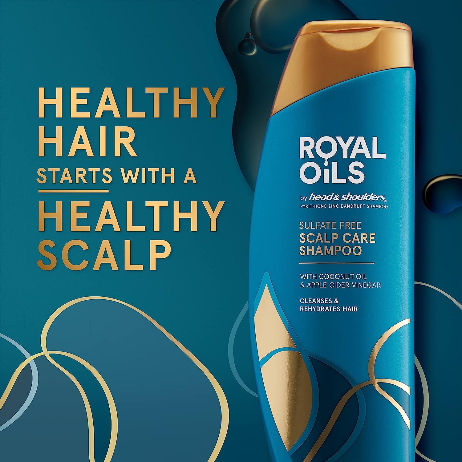 Head & Shoulders Anti-Dandruff Shampoo, Royal Oils Moisturizing Shampoo, 1% Pyrithione Zinc, Curly & Coily Hair, Coconut, Apple Cider Vinegar, Sulfate-Free, 12.8 fl oz - Image 3