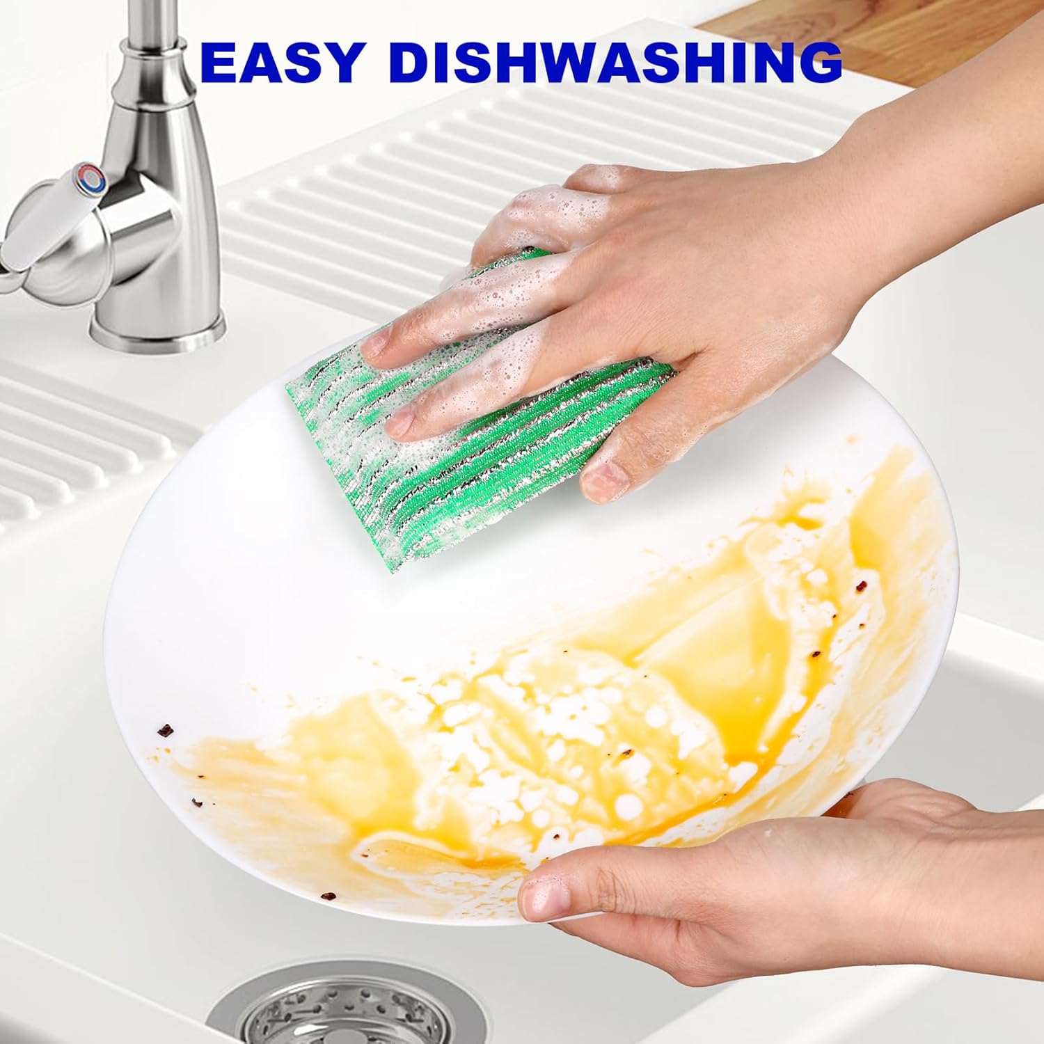 Premium 8-Pad Sponges Kitchen - Upgraded Dish Sponge, Scrubber, Brush, Ideal for Dishes, Pots, Sink - Image 5