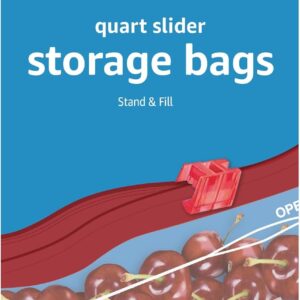Amazon Basics Slider Quart Food Storage Bags with Stand-Up Bottom, Easy to Fill, BPA Free, 120 Count (Previously Solimo)